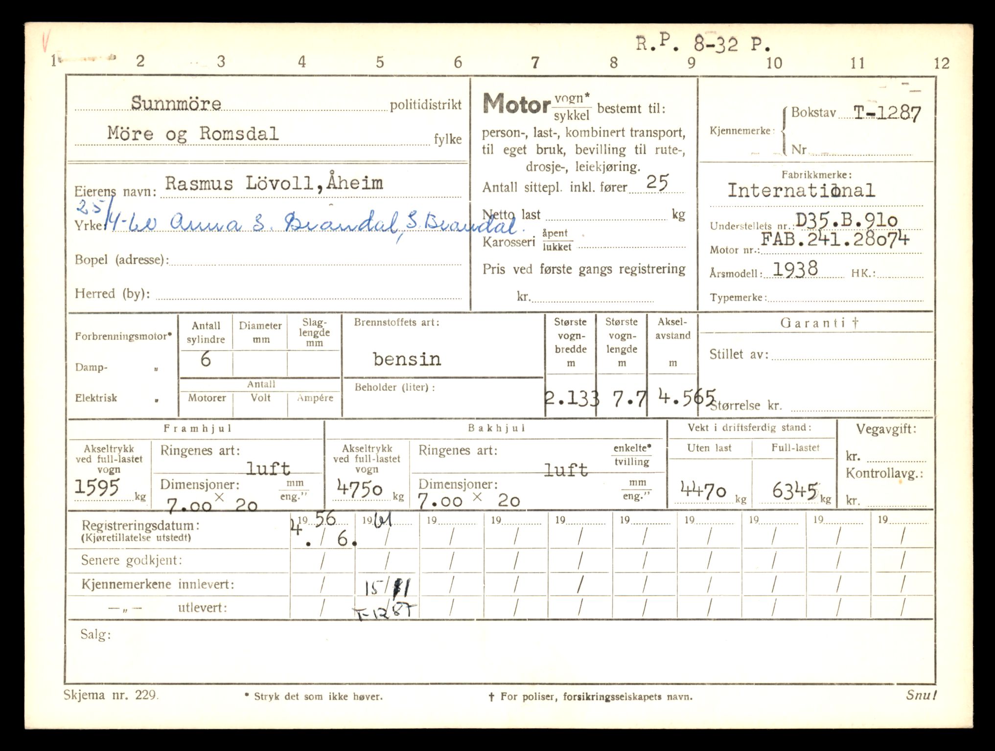 Møre og Romsdal vegkontor - Ålesund trafikkstasjon, AV/SAT-A-4099/F/Fe/L0011: Registreringskort for kjøretøy T 1170 - T 1289, 1927-1998, s. 2308