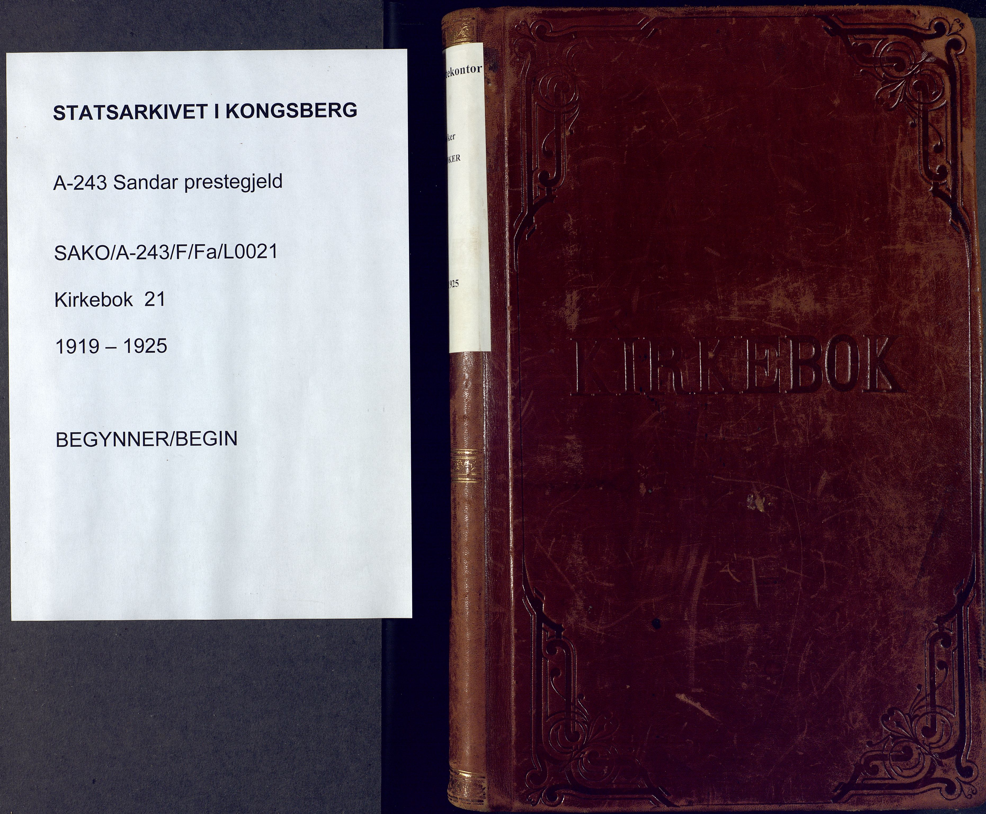 Sandar kirkebøker, SAKO/A-243/F/Fa/L0021: Ministerialbok nr. 21, 1919-1925