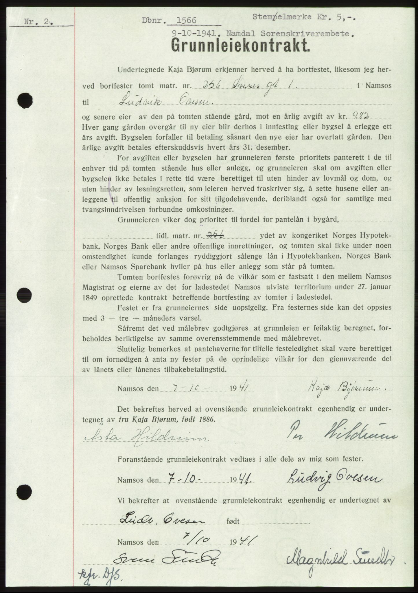 Namdal sorenskriveri, SAT/A-4133/1/2/2C: Pantebok nr. -, 1941-1942, Dagboknr: 1566/1941