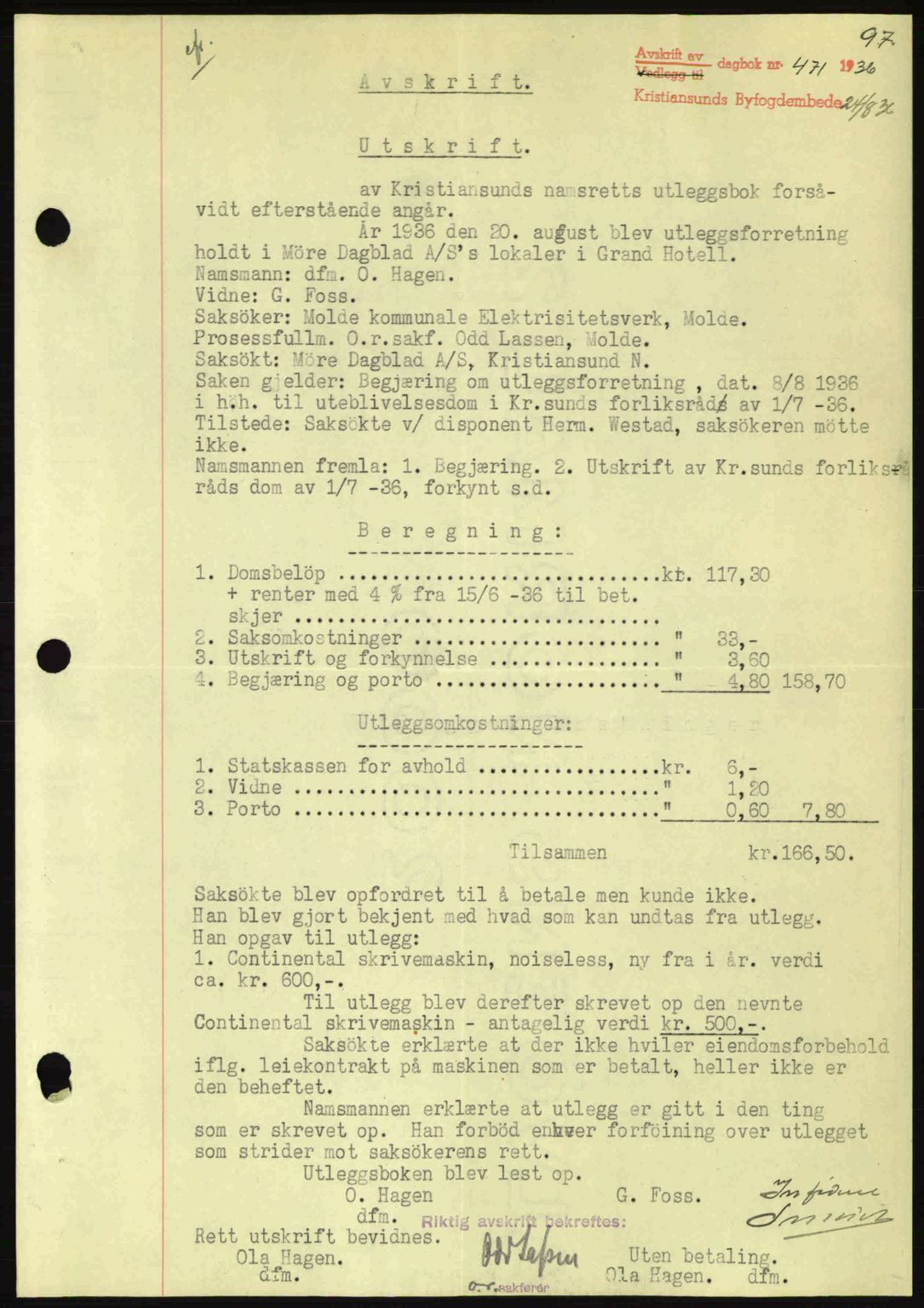 Kristiansund byfogd, SAT/A-4587/A/27: Pantebok nr. 29, 1936-1937, Dagboknr: 471/1936