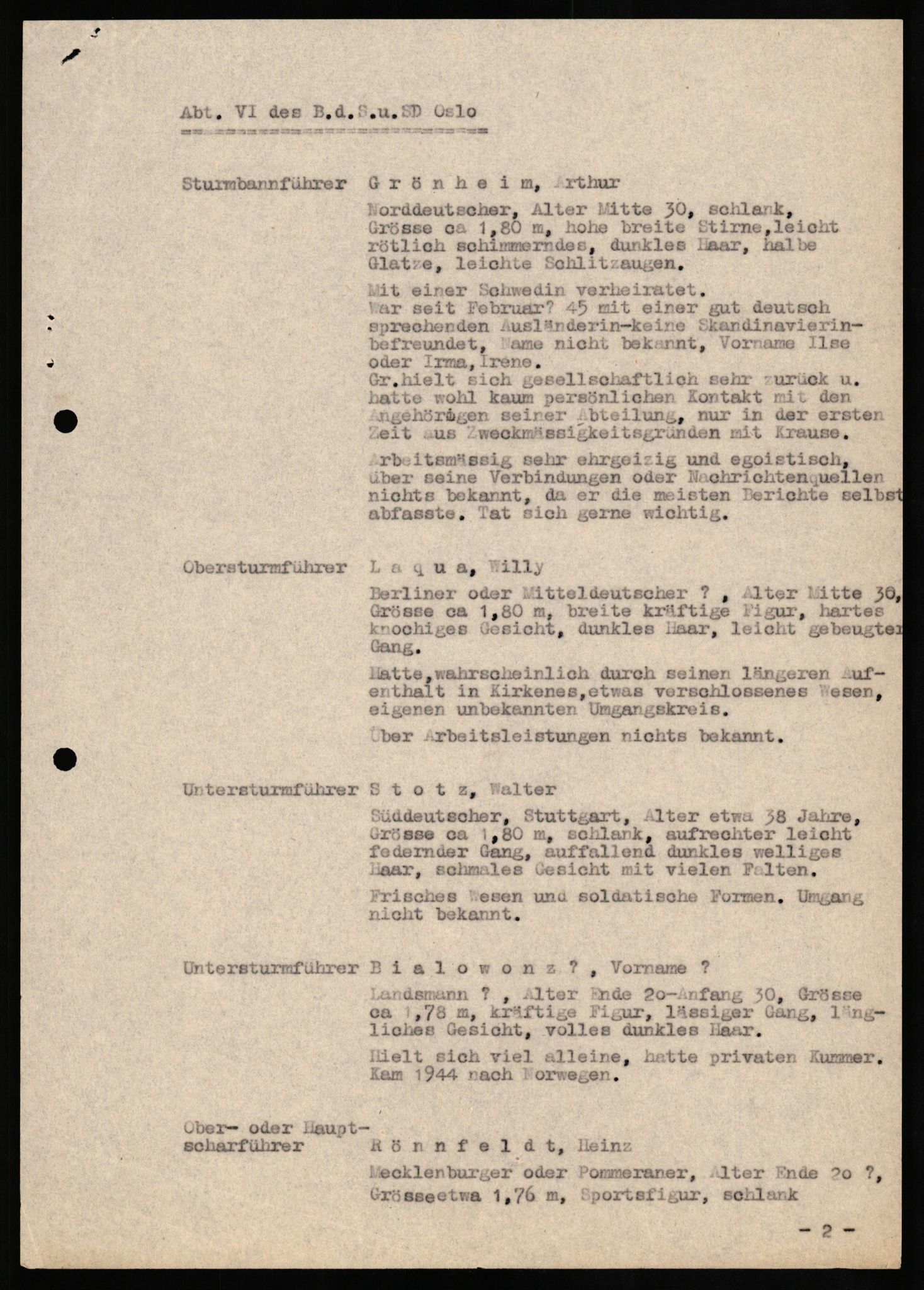 Forsvaret, Forsvarets overkommando II, AV/RA-RAFA-3915/D/Db/L0018: CI Questionaires. Tyske okkupasjonsstyrker i Norge. Tyskere., 1945-1946, s. 98