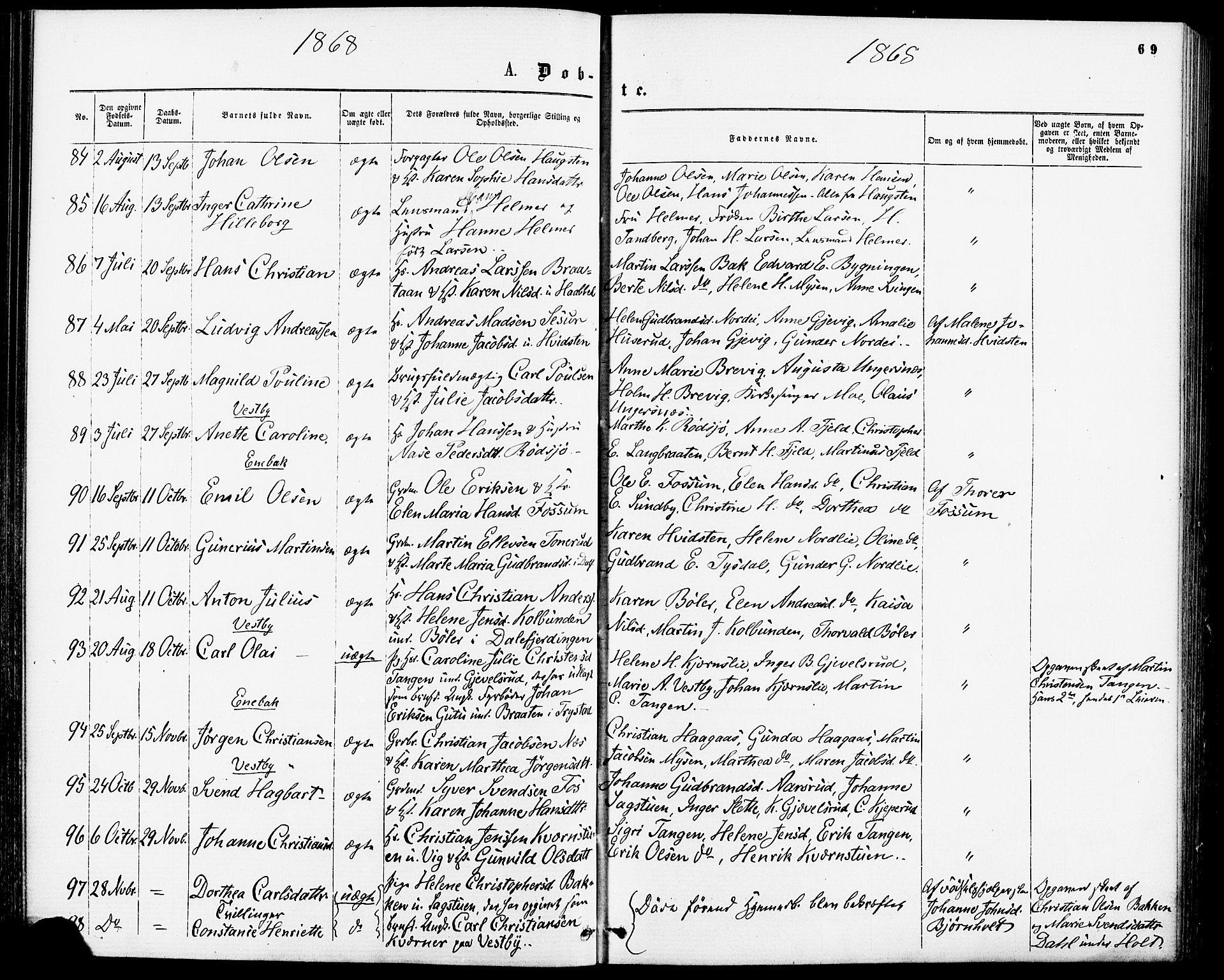 Enebakk prestekontor Kirkebøker, AV/SAO-A-10171c/F/Fa/L0011: Ministerialbok nr. I 11, 1862-1882, s. 69