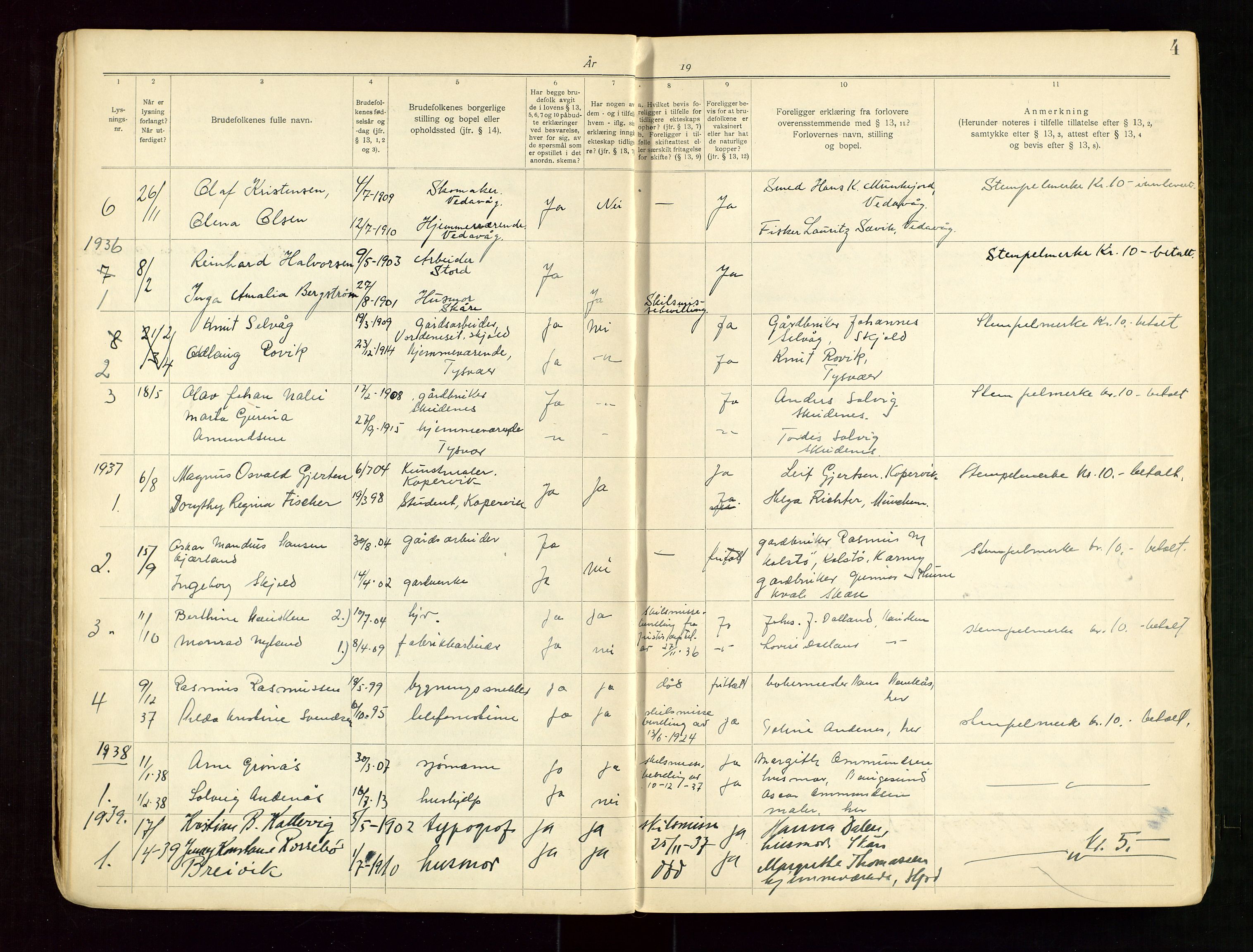 Karmsund sorenskriveri, AV/SAST-A-100311/01/III/IIICB/L0001: LYSINGSBOK, 1919-1967, s. 4