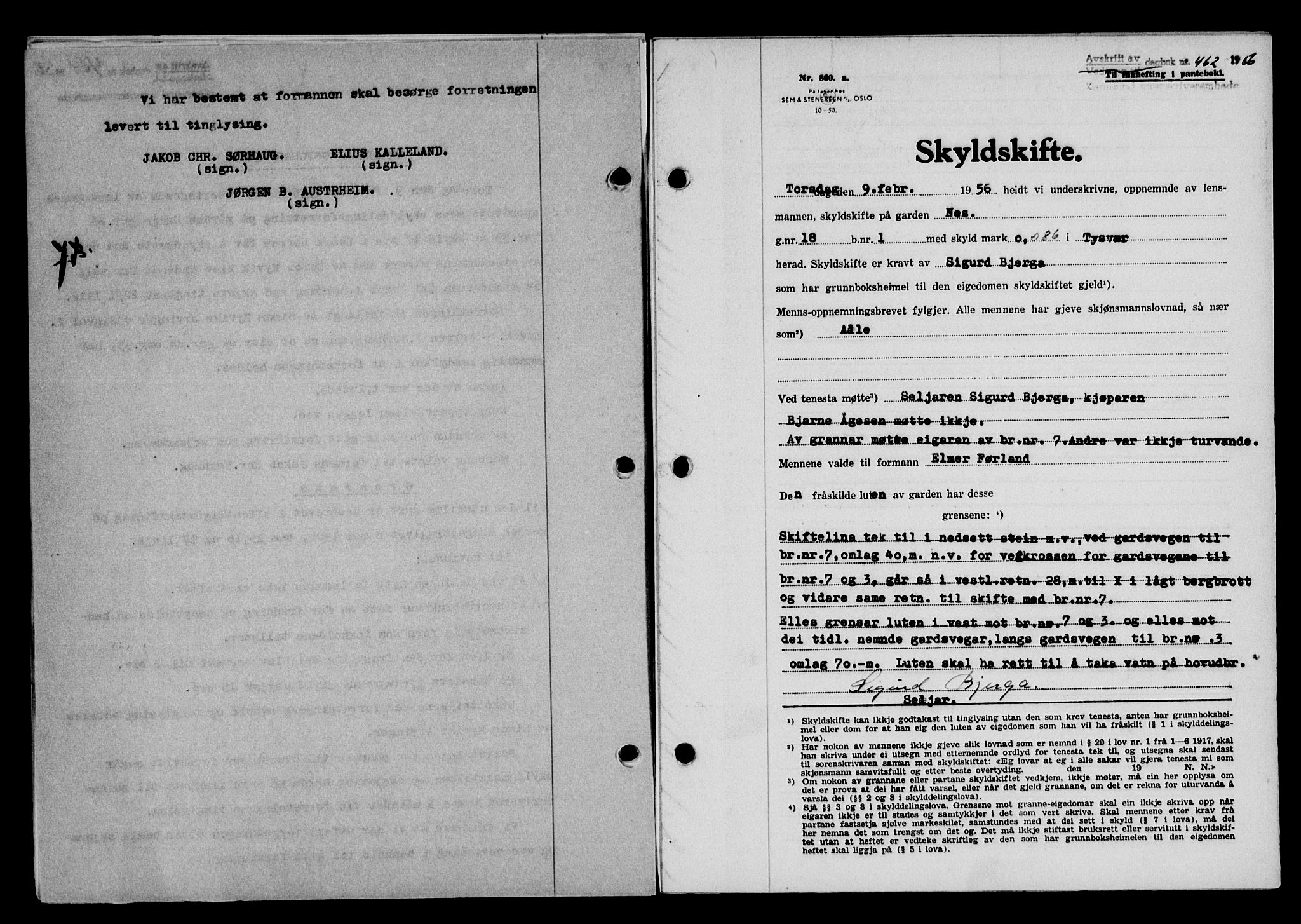 Karmsund sorenskriveri, SAST/A-100311/01/II/IIB/L0118: Pantebok nr. 98A, 1955-1956, Dagboknr: 462/1956