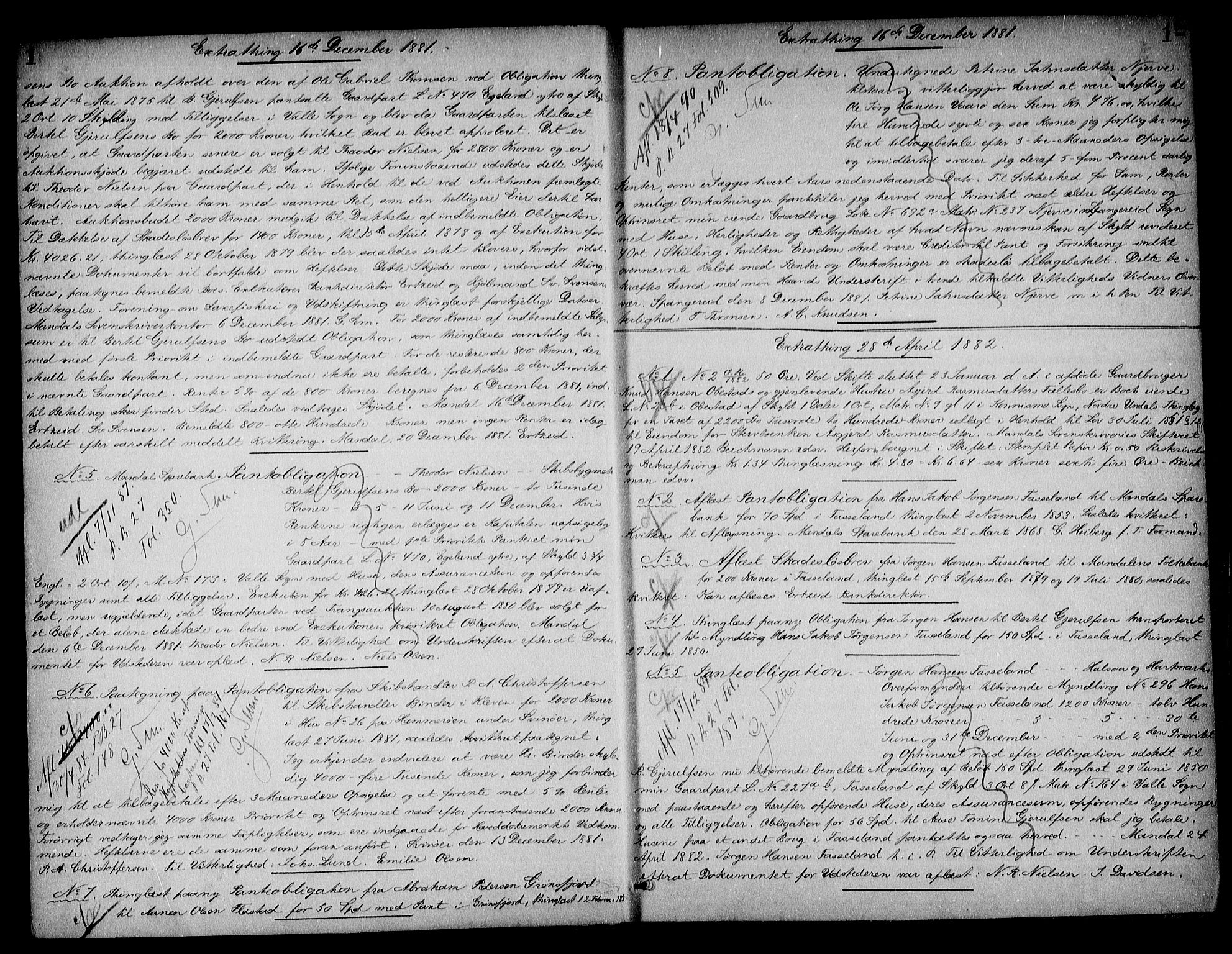 Mandal sorenskriveri, SAK/1221-0005/001/G/Gb/Gba/L0046: Pantebok nr. 27, 1881-1894, s. 1