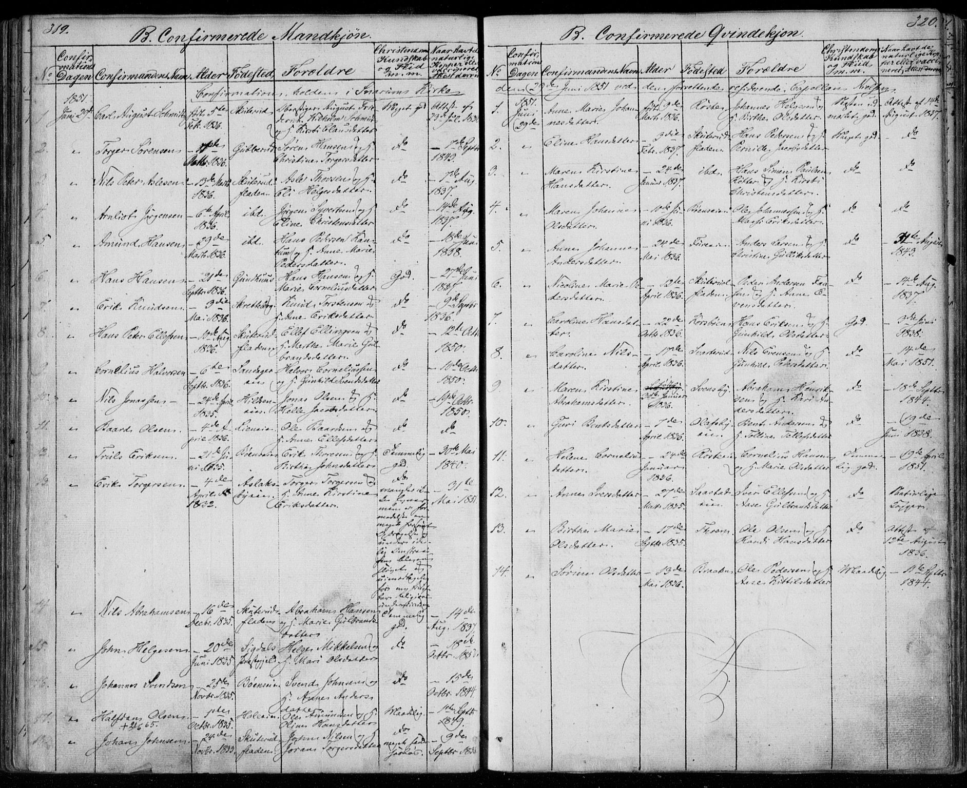 Modum kirkebøker, AV/SAKO-A-234/F/Fa/L0008: Ministerialbok nr. 8, 1851-1859, s. 319-320