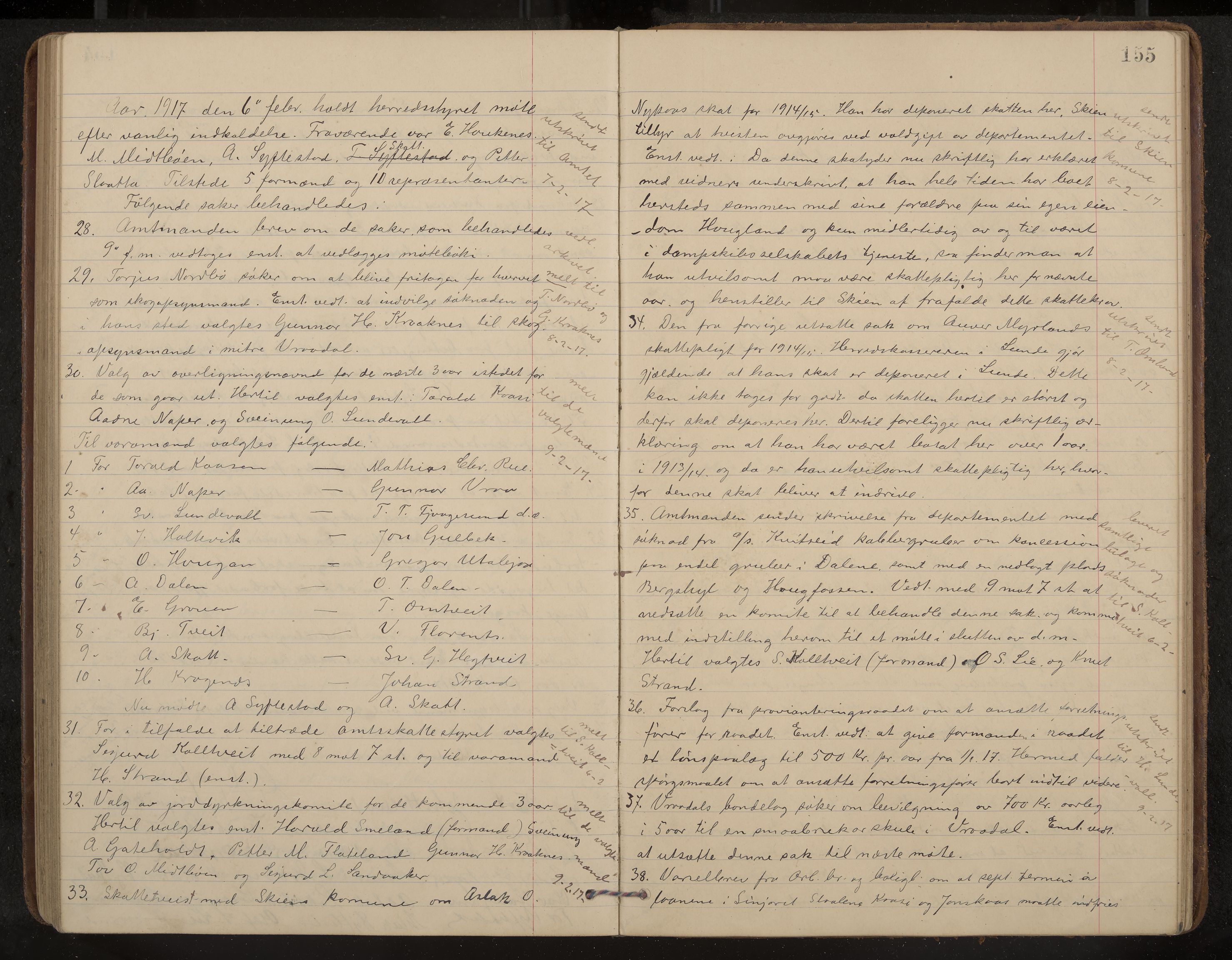 Kviteseid formannskap og sentraladministrasjon, IKAK/0829021/A/Aa/L0005: Møtebok, 1911-1918, s. 155