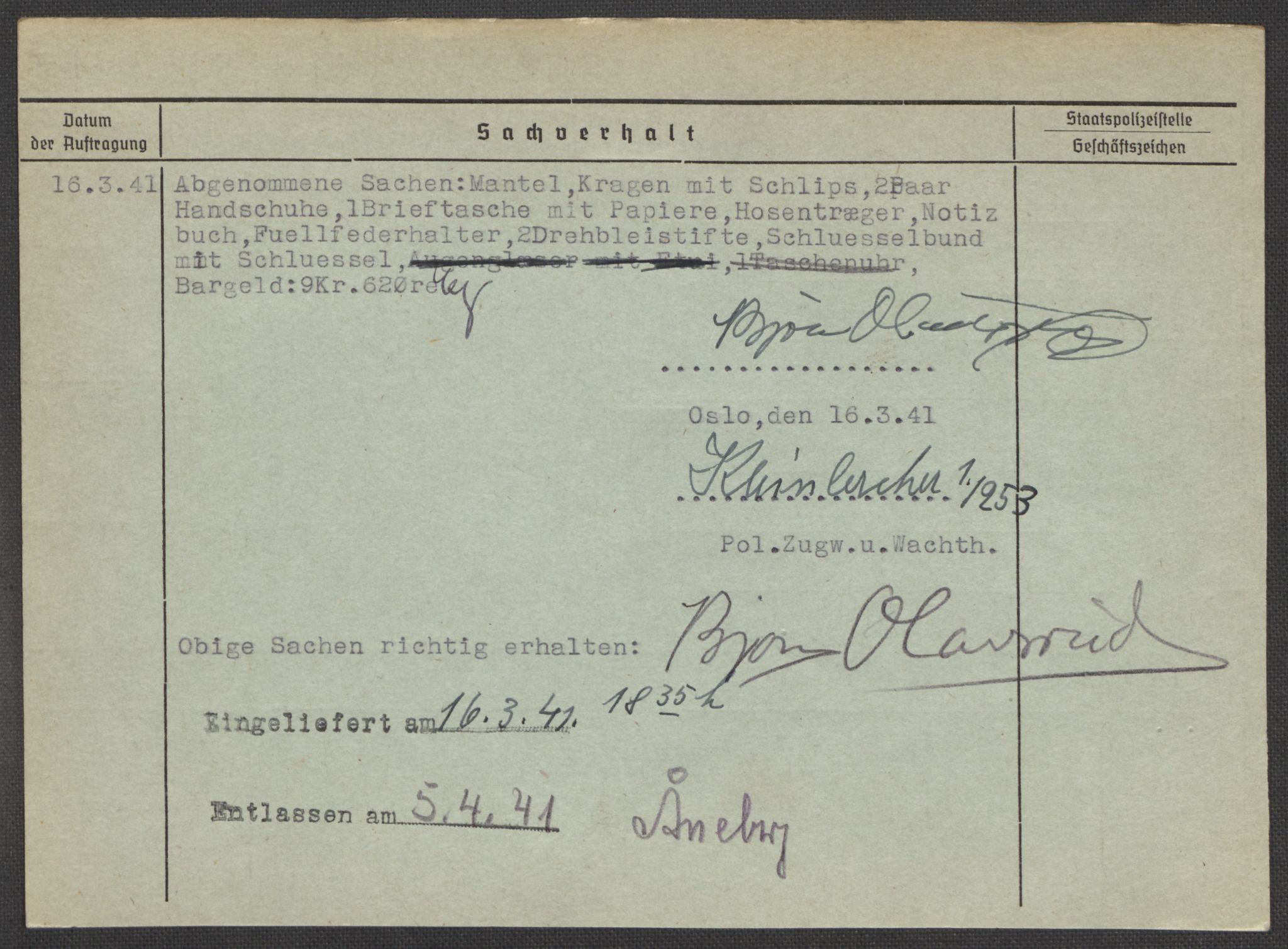 Befehlshaber der Sicherheitspolizei und des SD, AV/RA-RAFA-5969/E/Ea/Eaa/L0008: Register over norske fanger i Møllergata 19: Oelze-Ru, 1940-1945, s. 33