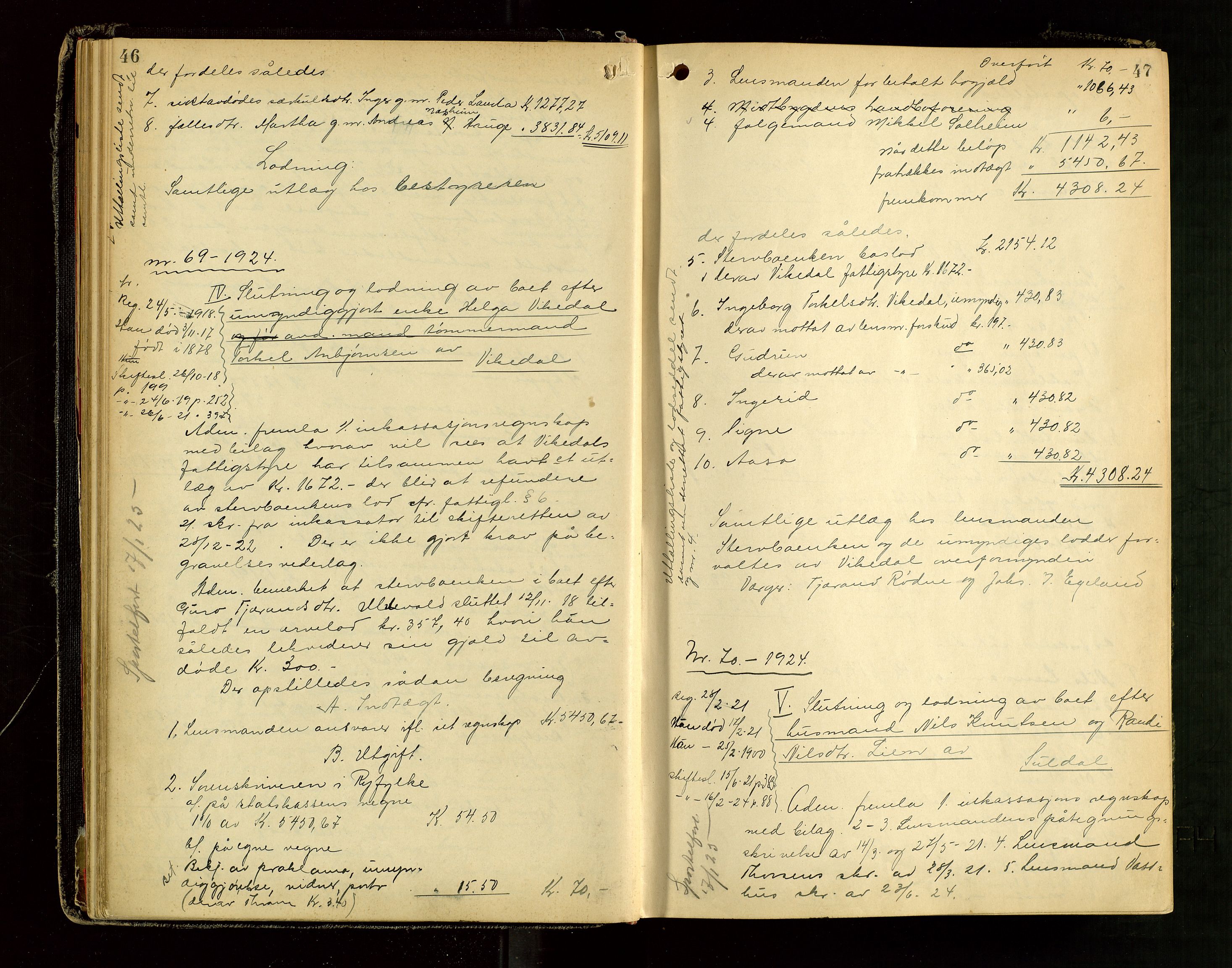 Ryfylke tingrett, AV/SAST-A-100055/001/IV/IVG/L0006: Skifteutlodningsprotokoll Med register, 1924-1929, s. 46-47