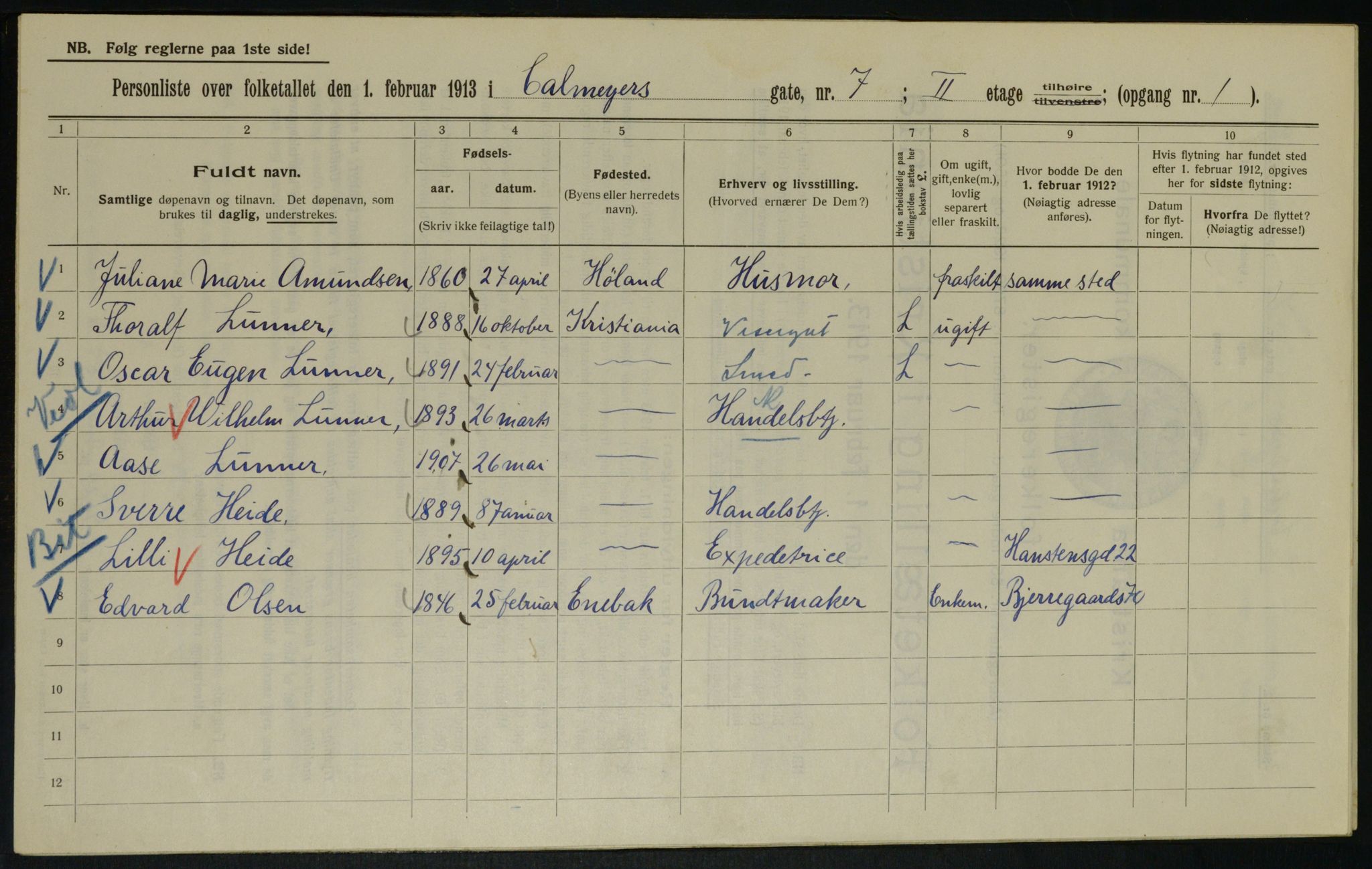 OBA, Kommunal folketelling 1.2.1913 for Kristiania, 1913, s. 11429