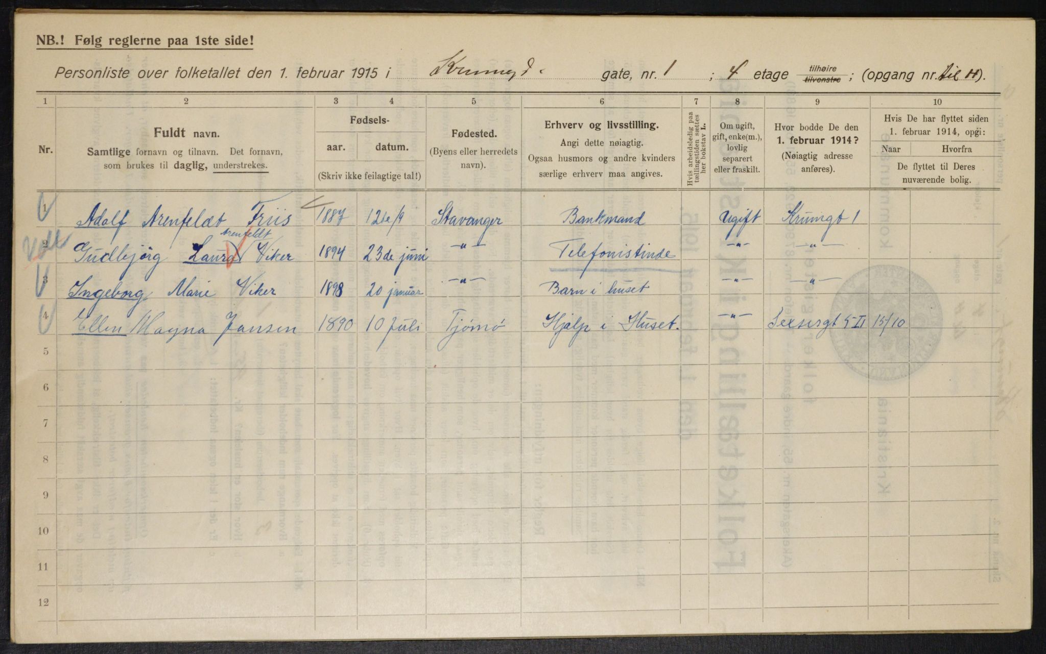 OBA, Kommunal folketelling 1.2.1915 for Kristiania, 1915, s. 54203