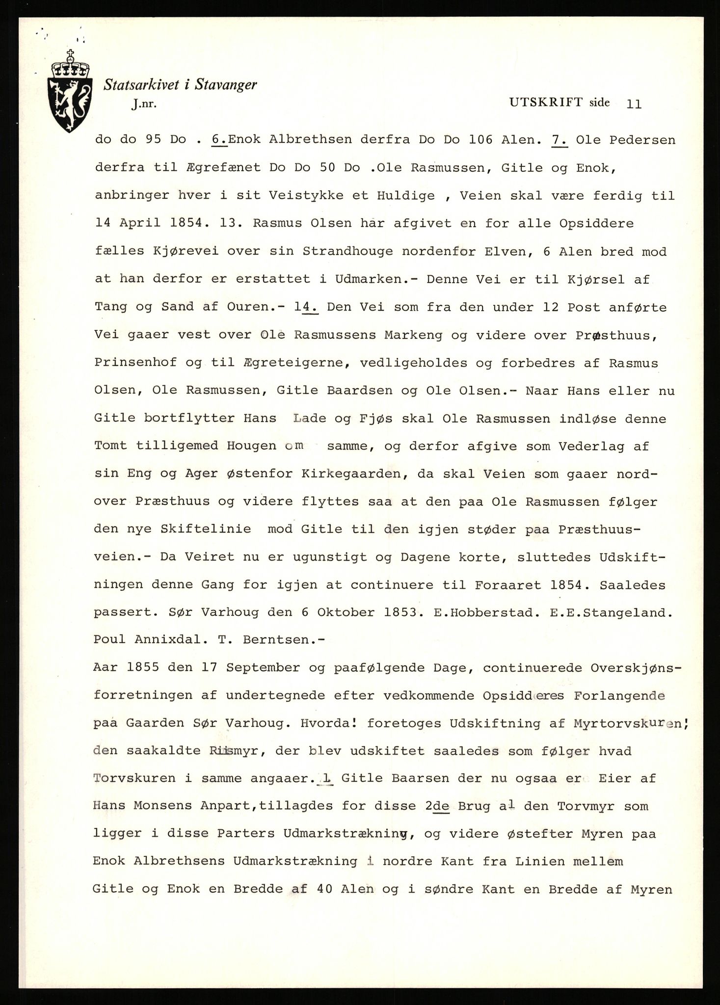 Statsarkivet i Stavanger, AV/SAST-A-101971/03/Y/Yj/L0092: Avskrifter sortert etter gårdsnavn: Varhaug søndre - Vatnemoholmene, 1750-1930, s. 22