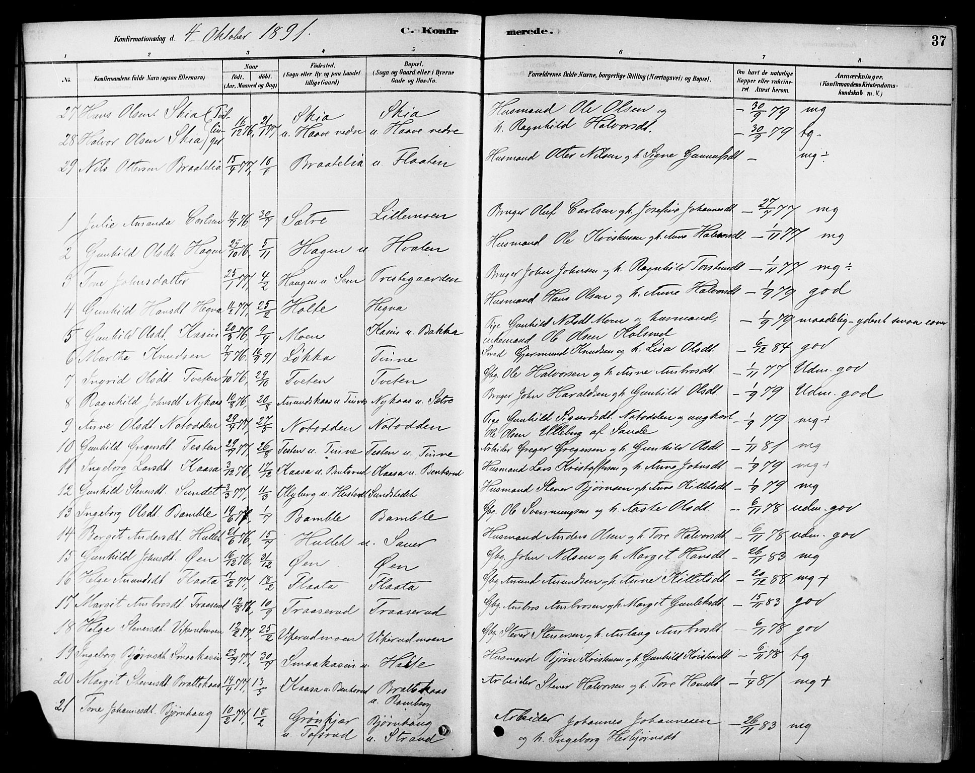 Heddal kirkebøker, AV/SAKO-A-268/F/Fa/L0009: Ministerialbok nr. I 9, 1878-1903, s. 37