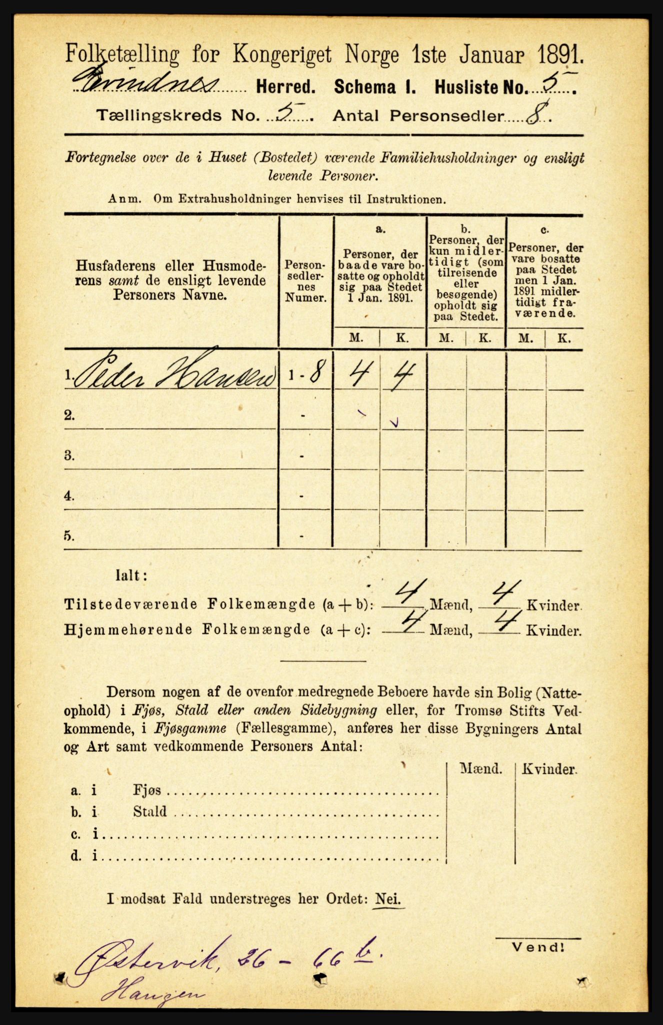 RA, Folketelling 1891 for 1853 Evenes herred, 1891, s. 1587