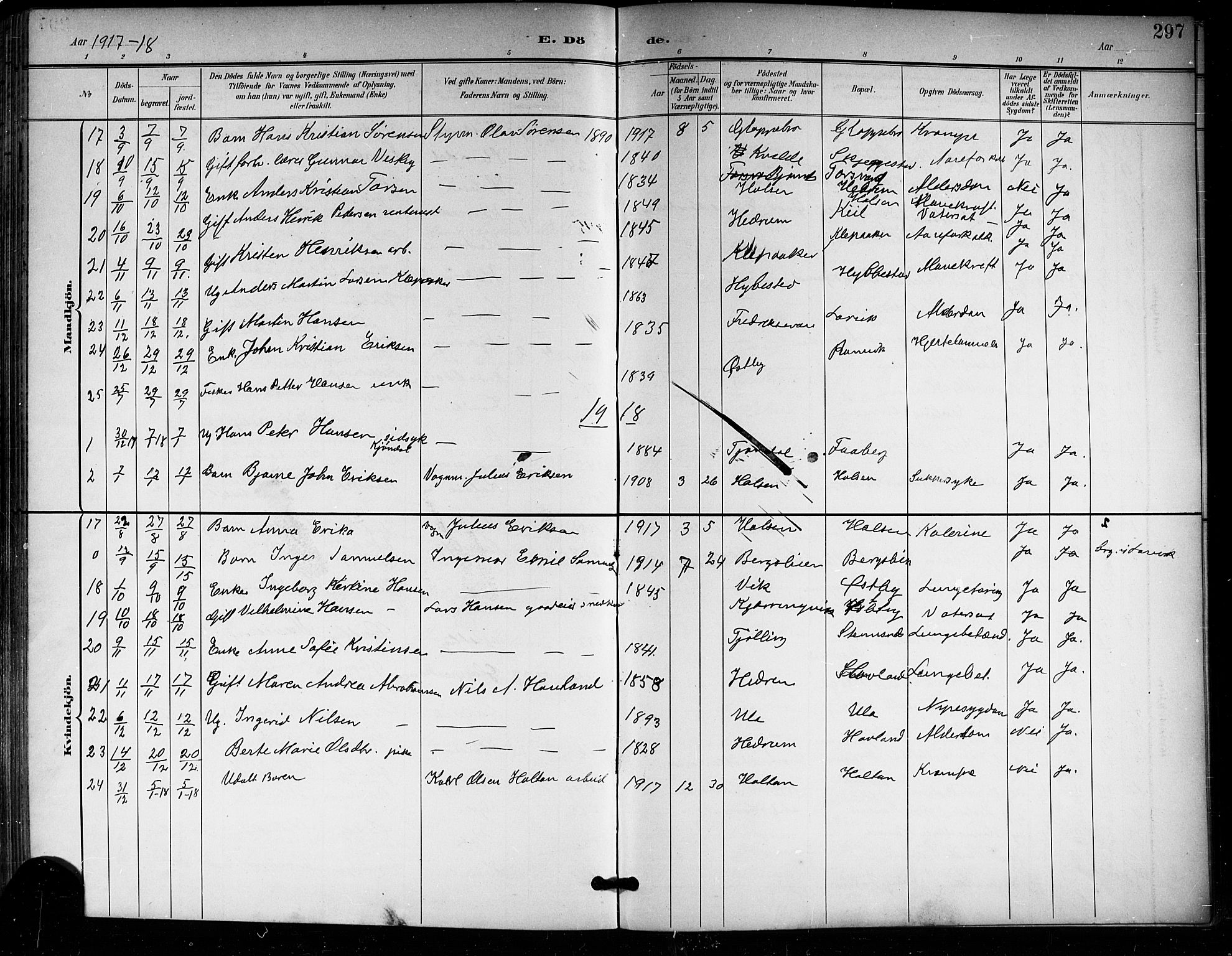 Tjølling kirkebøker, AV/SAKO-A-60/G/Ga/L0002: Klokkerbok nr. 2, 1895-1918, s. 297