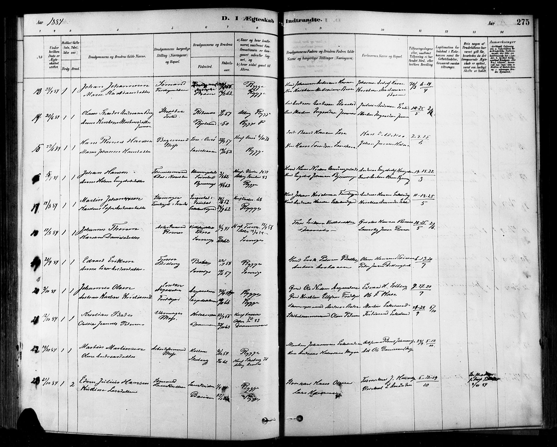 Rygge prestekontor Kirkebøker, SAO/A-10084b/F/Fa/L0007: Ministerialbok nr. 7, 1878-1904, s. 275