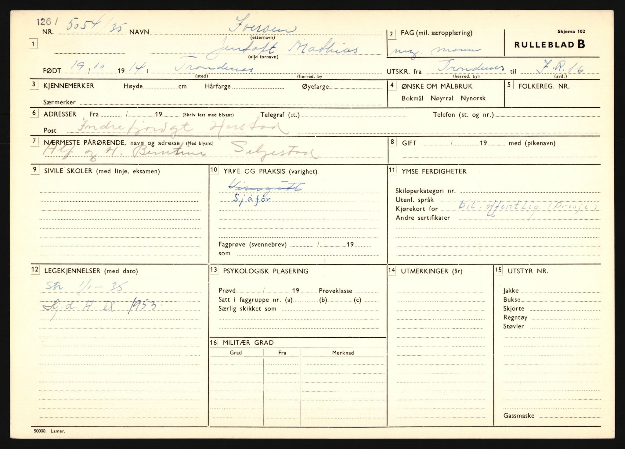 Forsvaret, Troms infanteriregiment nr. 16, AV/RA-RAFA-3146/P/Pa/L0019: Rulleblad for regimentets menige mannskaper, årsklasse 1935, 1935, s. 483