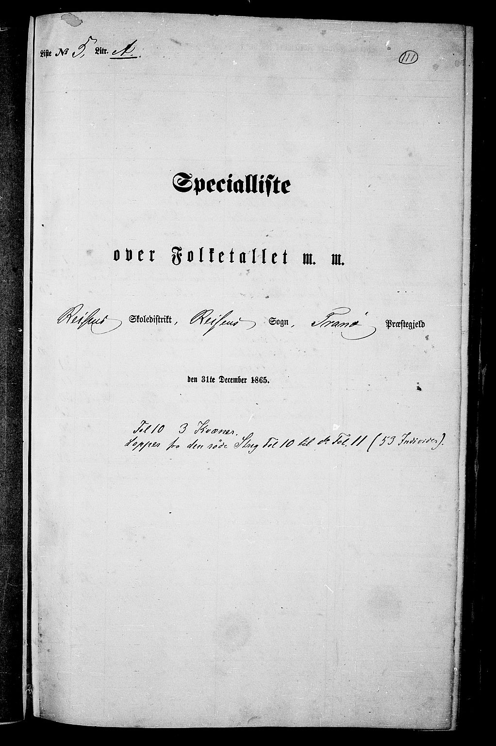 RA, Folketelling 1865 for 1927P Tranøy prestegjeld, 1865, s. 99
