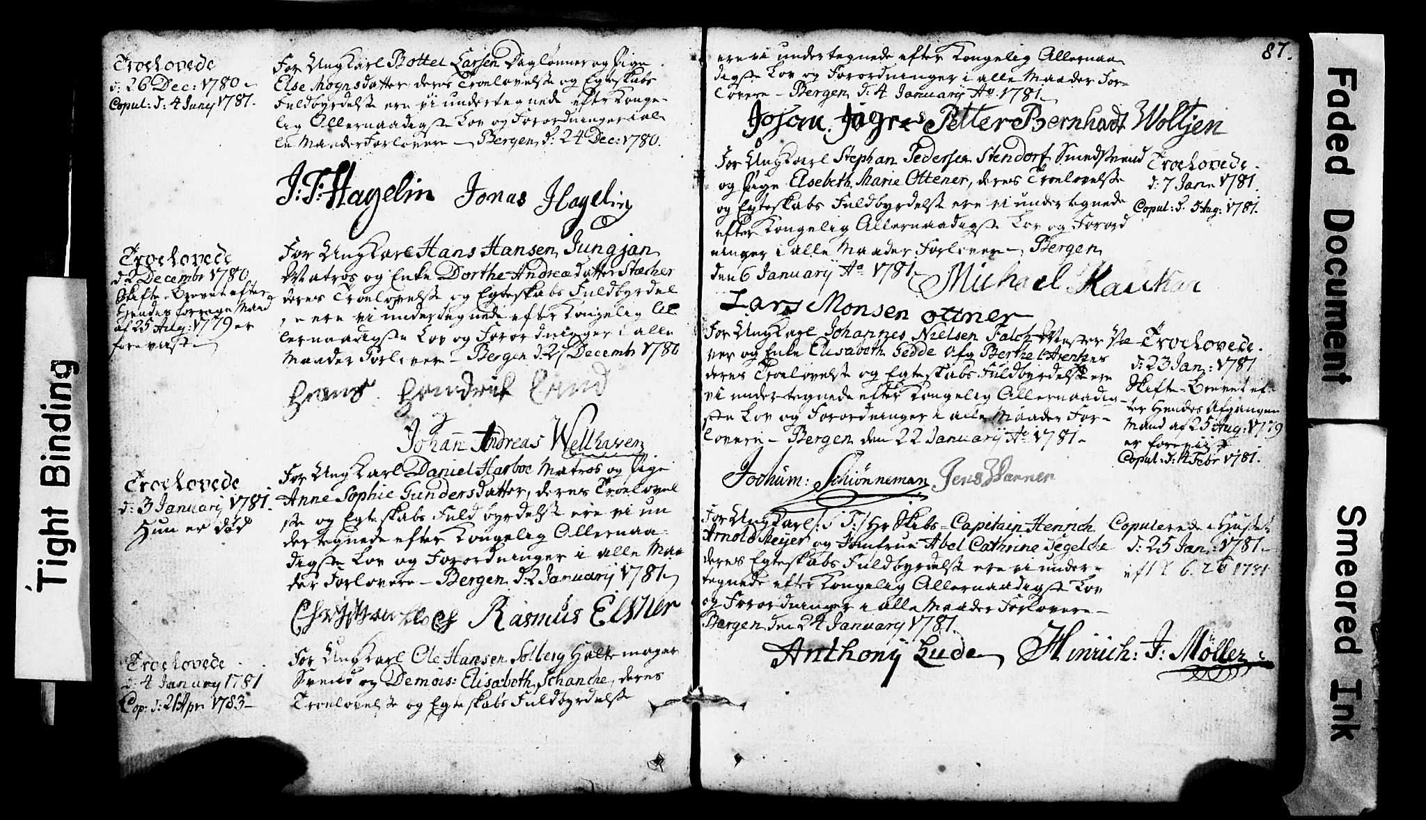 Domkirken sokneprestembete, SAB/A-74801: Forlovererklæringer nr. II.5.1, 1767-1792, s. 87