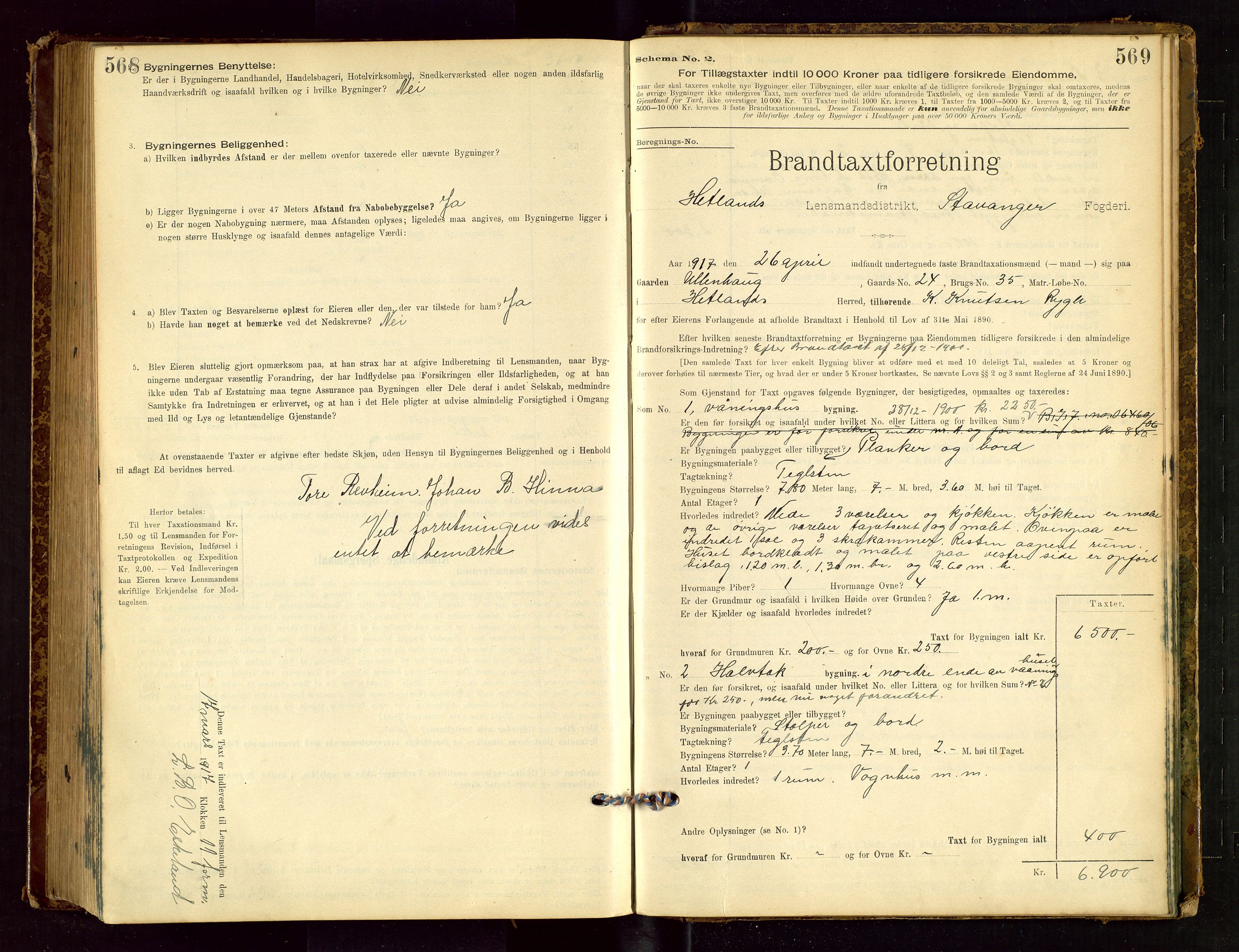 Hetland lensmannskontor, SAST/A-100101/Gob/L0001: "Brandtaxationsprotokol", 1895-1918, s. 568-569