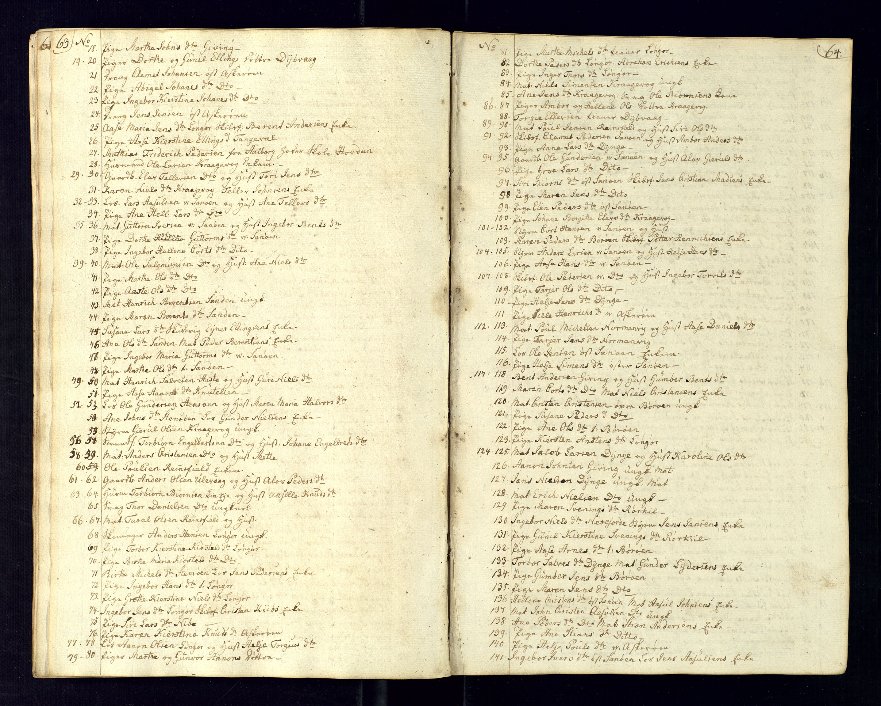 Dypvåg sokneprestkontor, AV/SAK-1111-0007/F/Fc/Fca/L0001: Kommunikantprotokoll nr. C-1, 1813-1830, s. 63-64