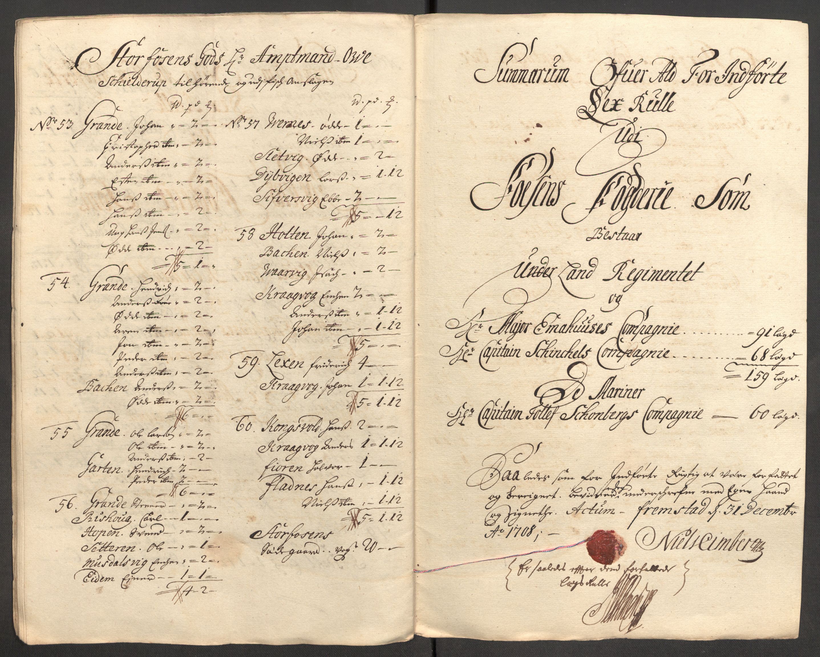 Rentekammeret inntil 1814, Reviderte regnskaper, Fogderegnskap, RA/EA-4092/R57/L3858: Fogderegnskap Fosen, 1708-1709, s. 92