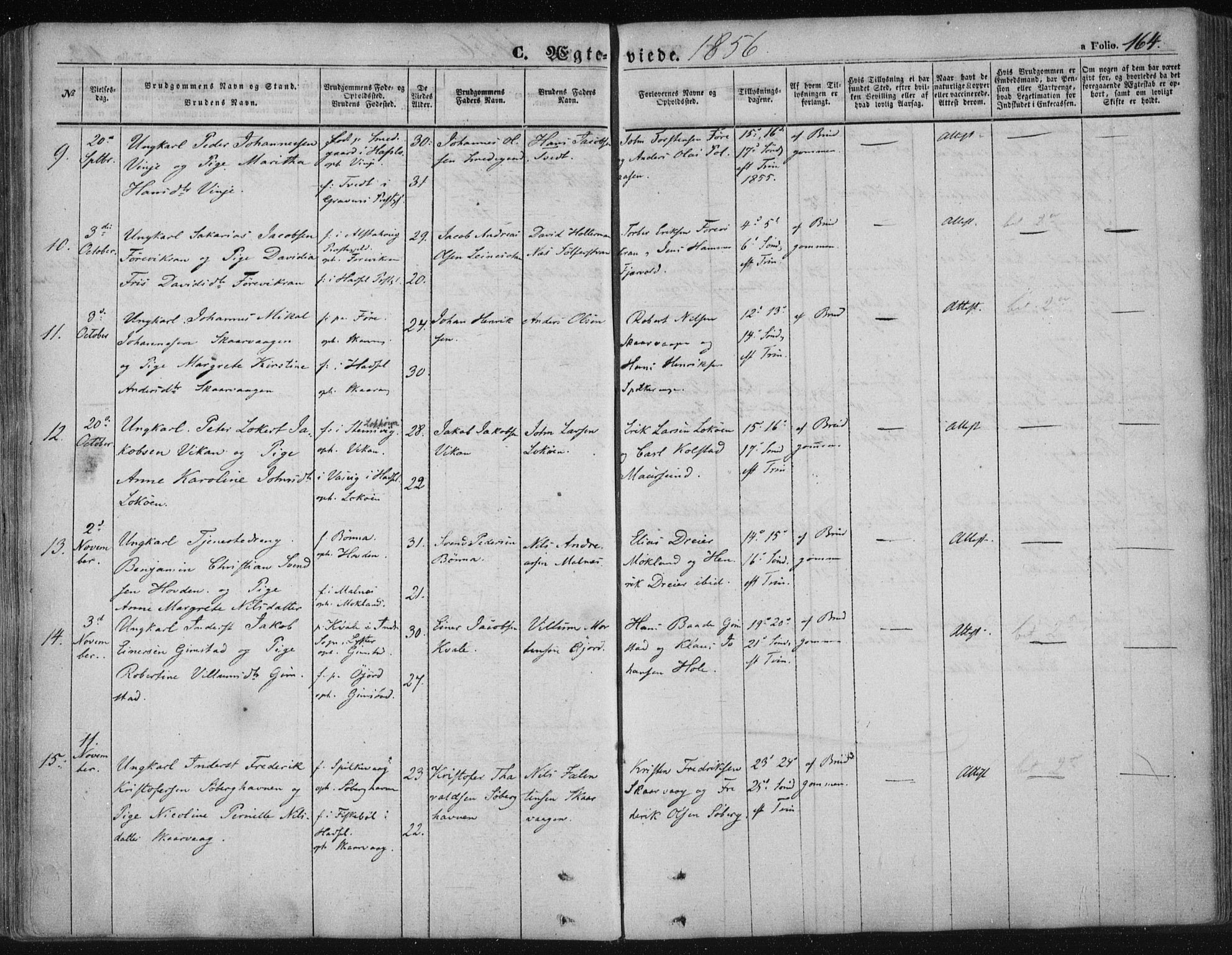 Ministerialprotokoller, klokkerbøker og fødselsregistre - Nordland, AV/SAT-A-1459/891/L1300: Ministerialbok nr. 891A05, 1856-1870, s. 164