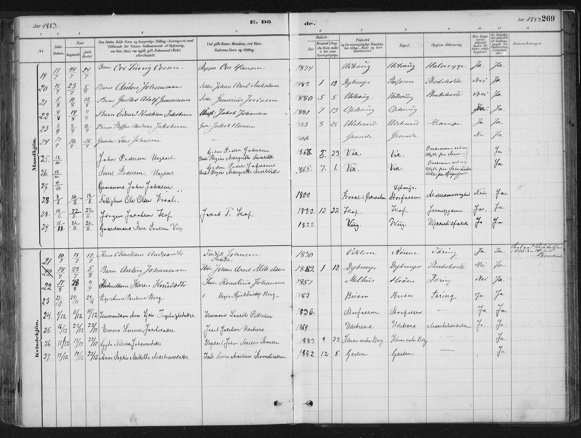 Ministerialprotokoller, klokkerbøker og fødselsregistre - Sør-Trøndelag, AV/SAT-A-1456/659/L0739: Ministerialbok nr. 659A09, 1879-1893, s. 269