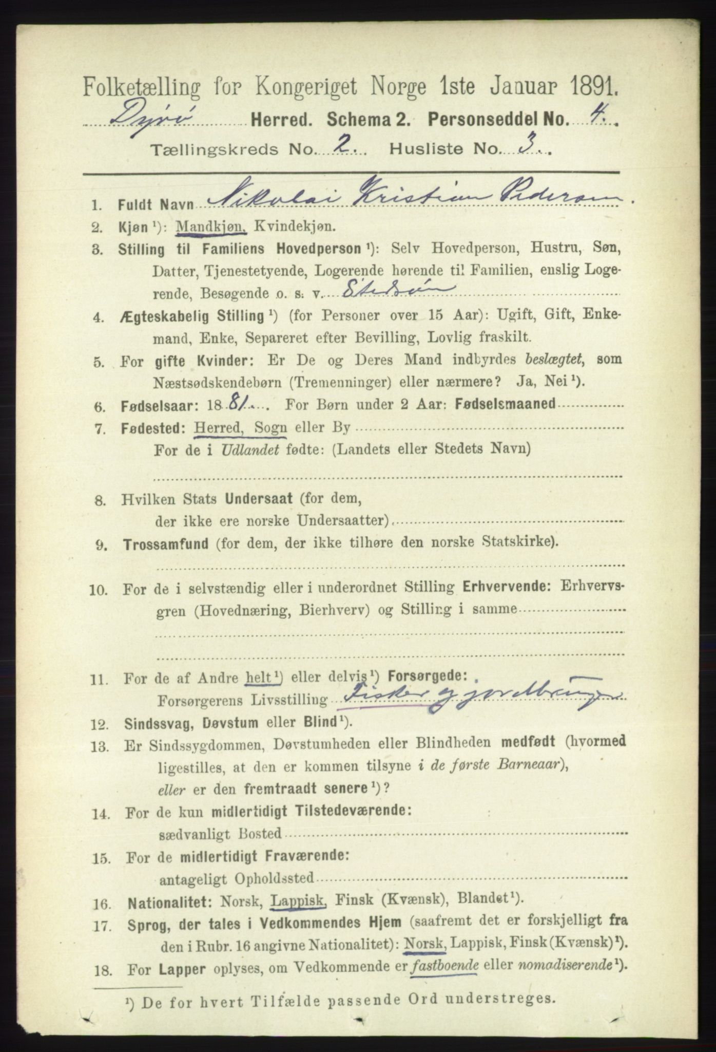 RA, Folketelling 1891 for 1926 Dyrøy herred, 1891, s. 548