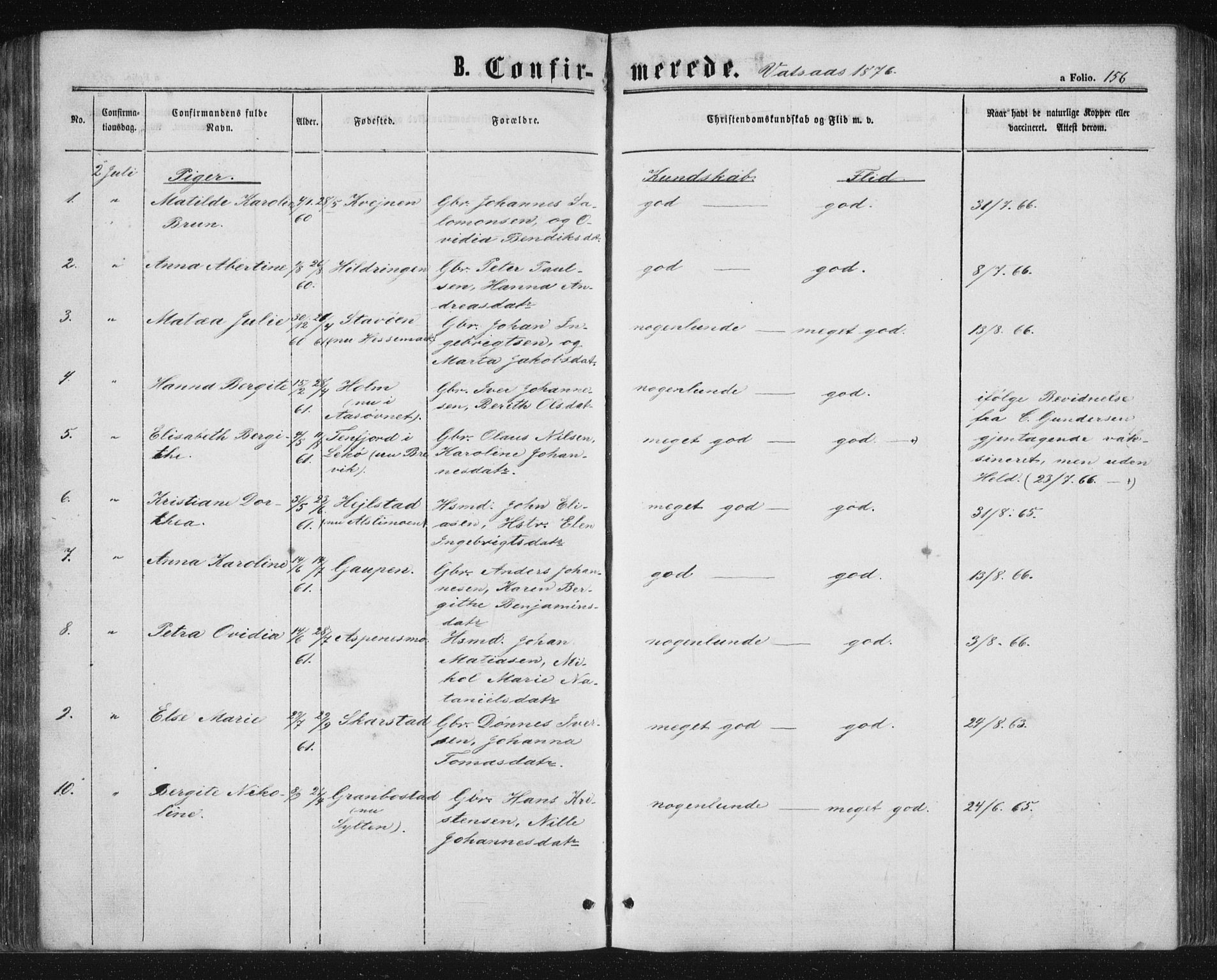 Ministerialprotokoller, klokkerbøker og fødselsregistre - Nordland, AV/SAT-A-1459/810/L0158: Klokkerbok nr. 810C02 /1, 1863-1883, s. 156