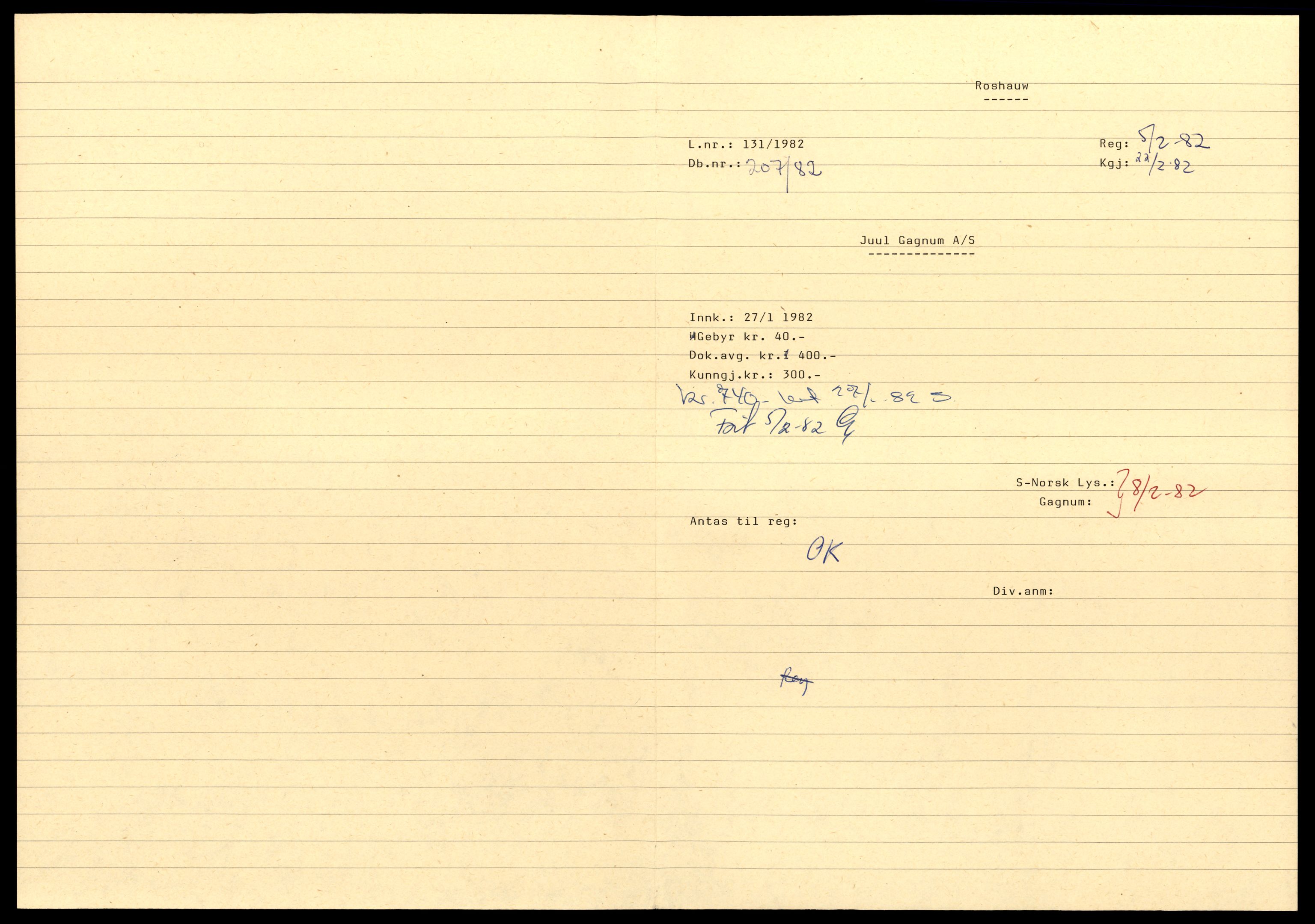 Asker og Bærum tingrett, AV/SAT-A-10379/K/Kb/Kbb/L0018: Aksjeselskap i Asker, Gag - Gul, 1916-1989, s. 1