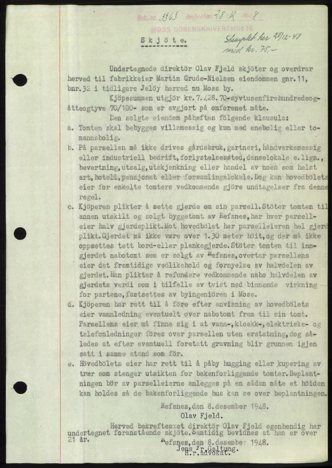 Moss sorenskriveri, SAO/A-10168: Pantebok nr. A20, 1948-1948, Dagboknr: 3363/1948
