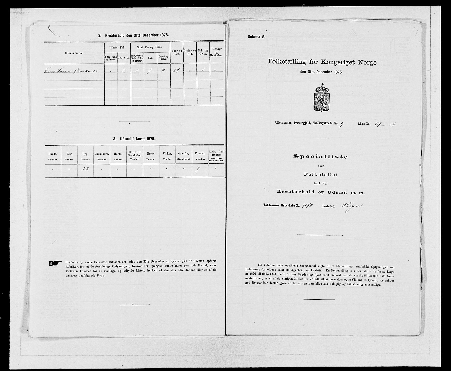 SAB, Folketelling 1875 for 1230P Ullensvang prestegjeld, 1875, s. 961