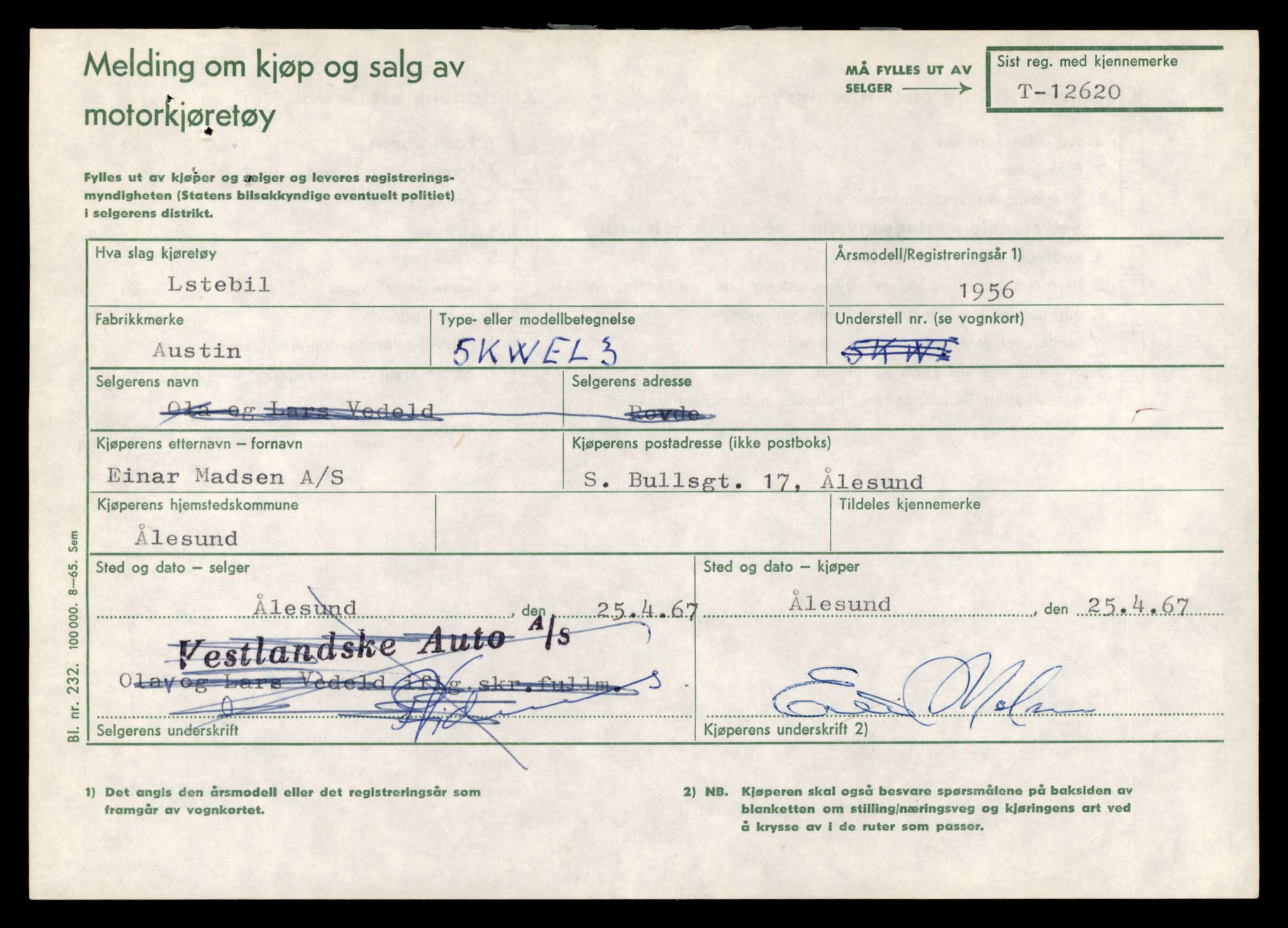 Møre og Romsdal vegkontor - Ålesund trafikkstasjon, AV/SAT-A-4099/F/Fe/L0034: Registreringskort for kjøretøy T 12500 - T 12652, 1927-1998, s. 2348