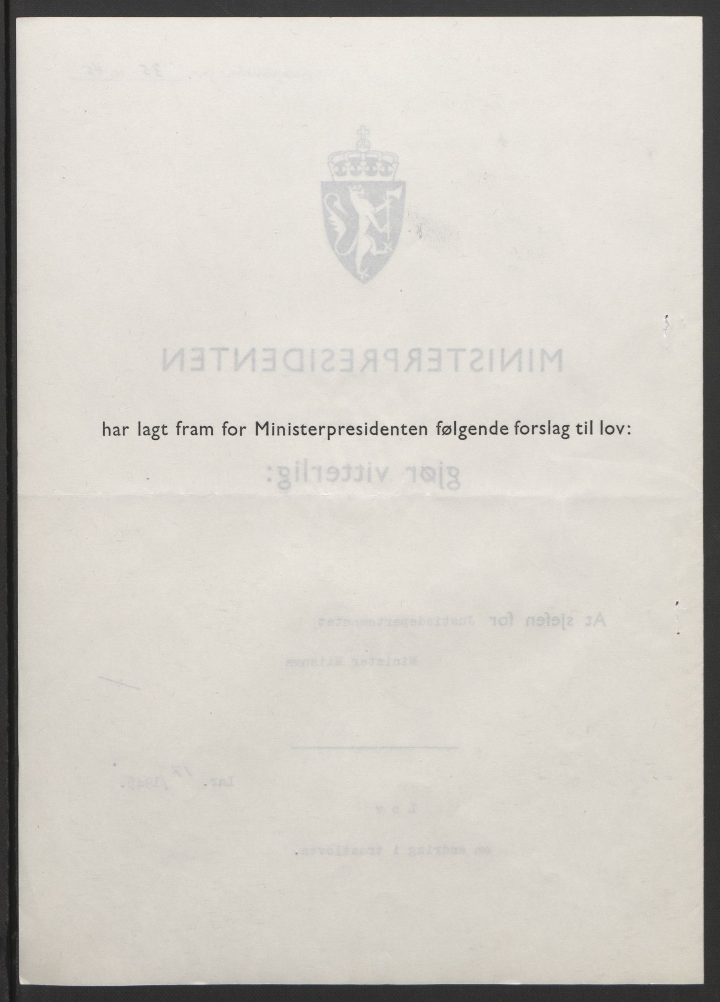 NS-administrasjonen 1940-1945 (Statsrådsekretariatet, de kommisariske statsråder mm), RA/S-4279/D/Db/L0101/0001: -- / Lover og vedtak, 1945, s. 70