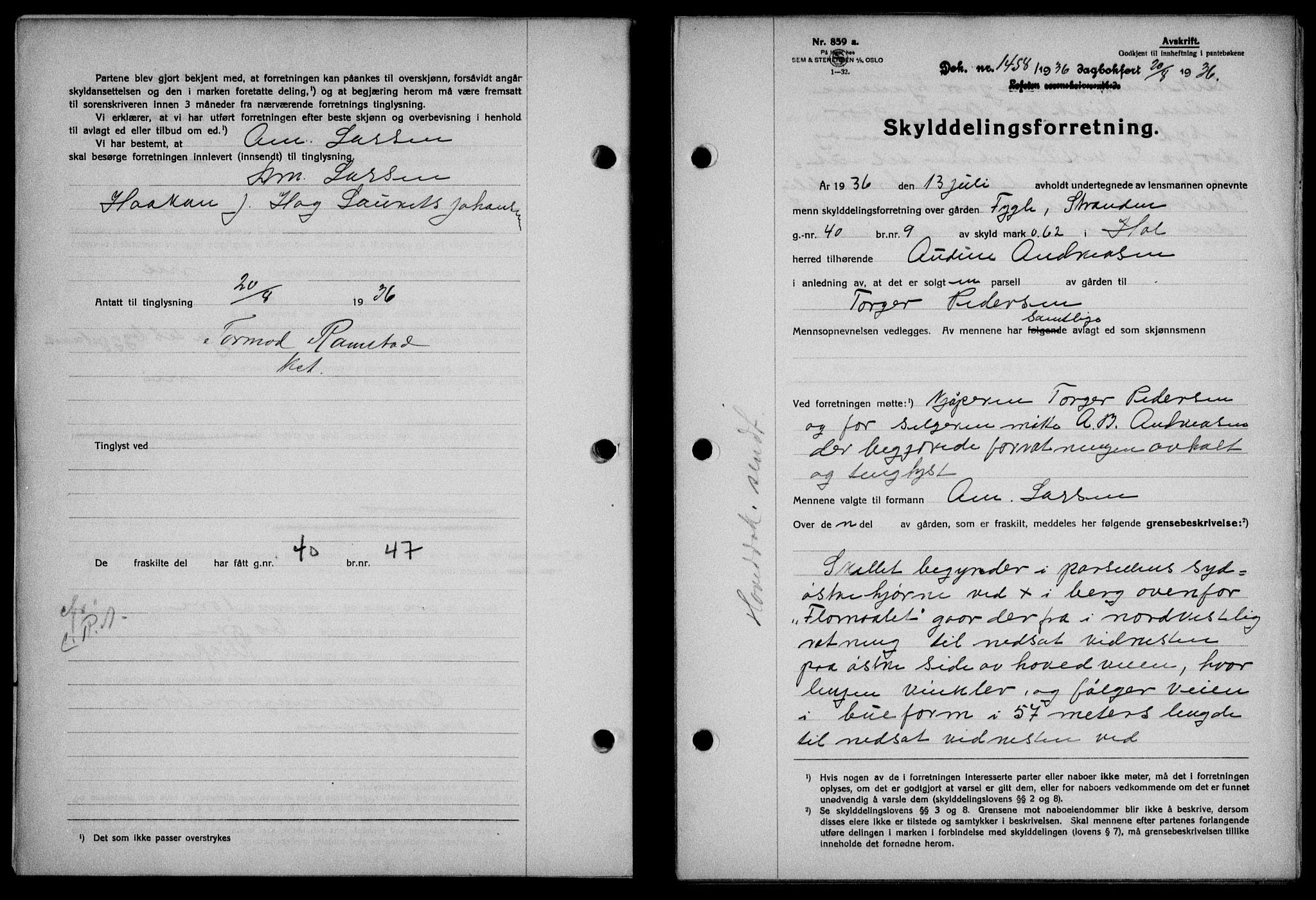 Lofoten sorenskriveri, SAT/A-0017/1/2/2C/L0001a: Pantebok nr. 1a, 1936-1937, Dagboknr: 1458/1936