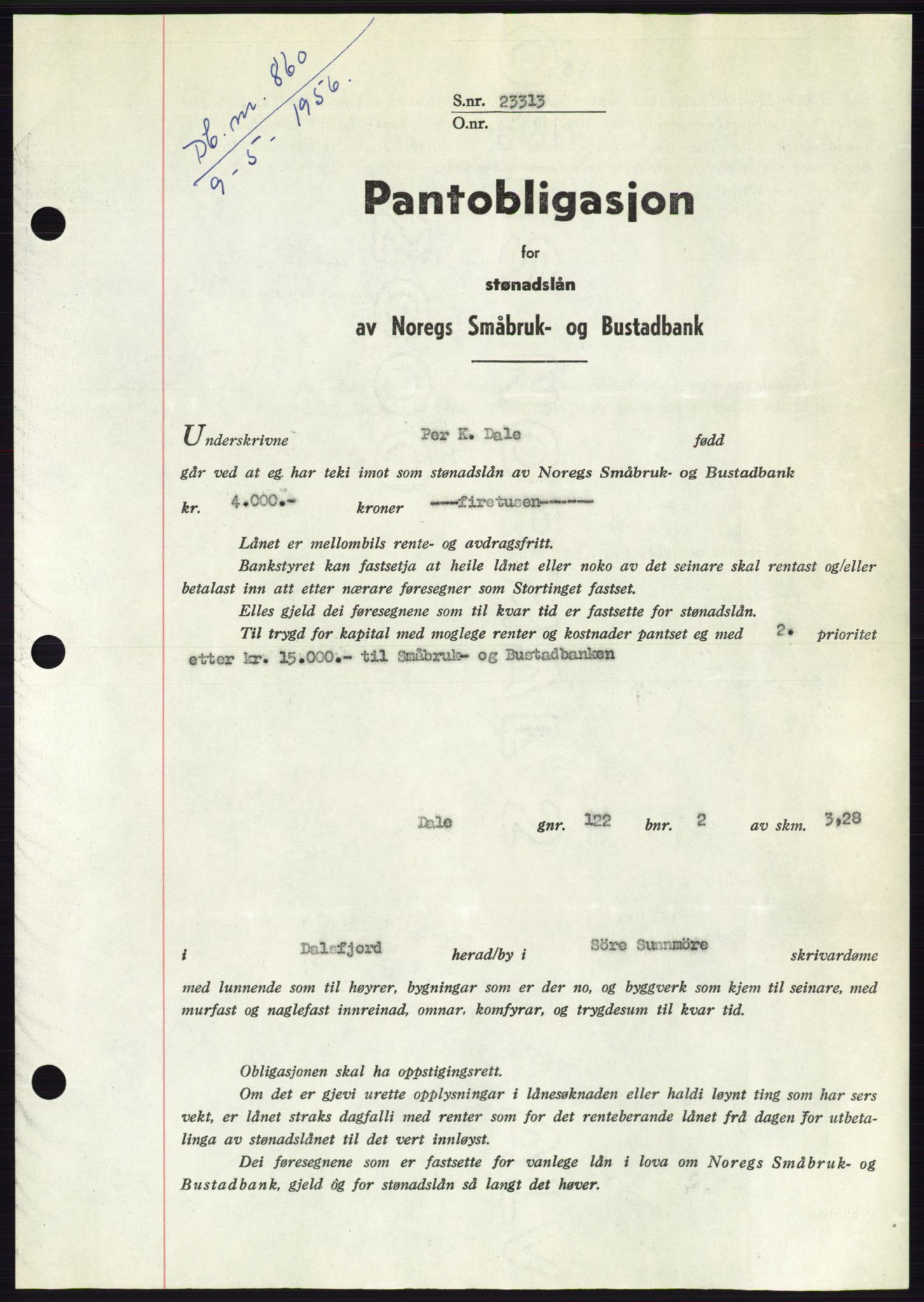Søre Sunnmøre sorenskriveri, SAT/A-4122/1/2/2C/L0128: Pantebok nr. 16B, 1956-1956, Dagboknr: 860/1956