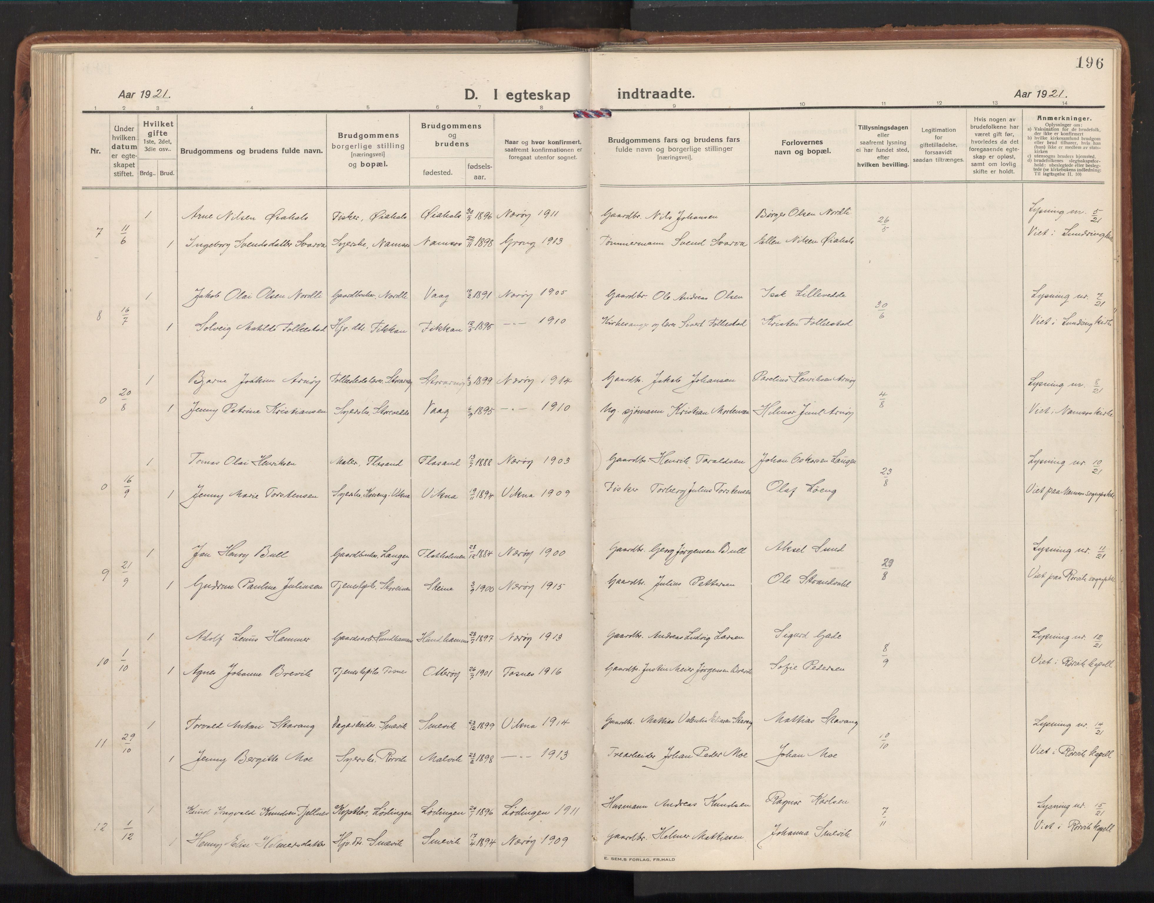 Ministerialprotokoller, klokkerbøker og fødselsregistre - Nord-Trøndelag, AV/SAT-A-1458/784/L0678: Ministerialbok nr. 784A13, 1921-1938, s. 196