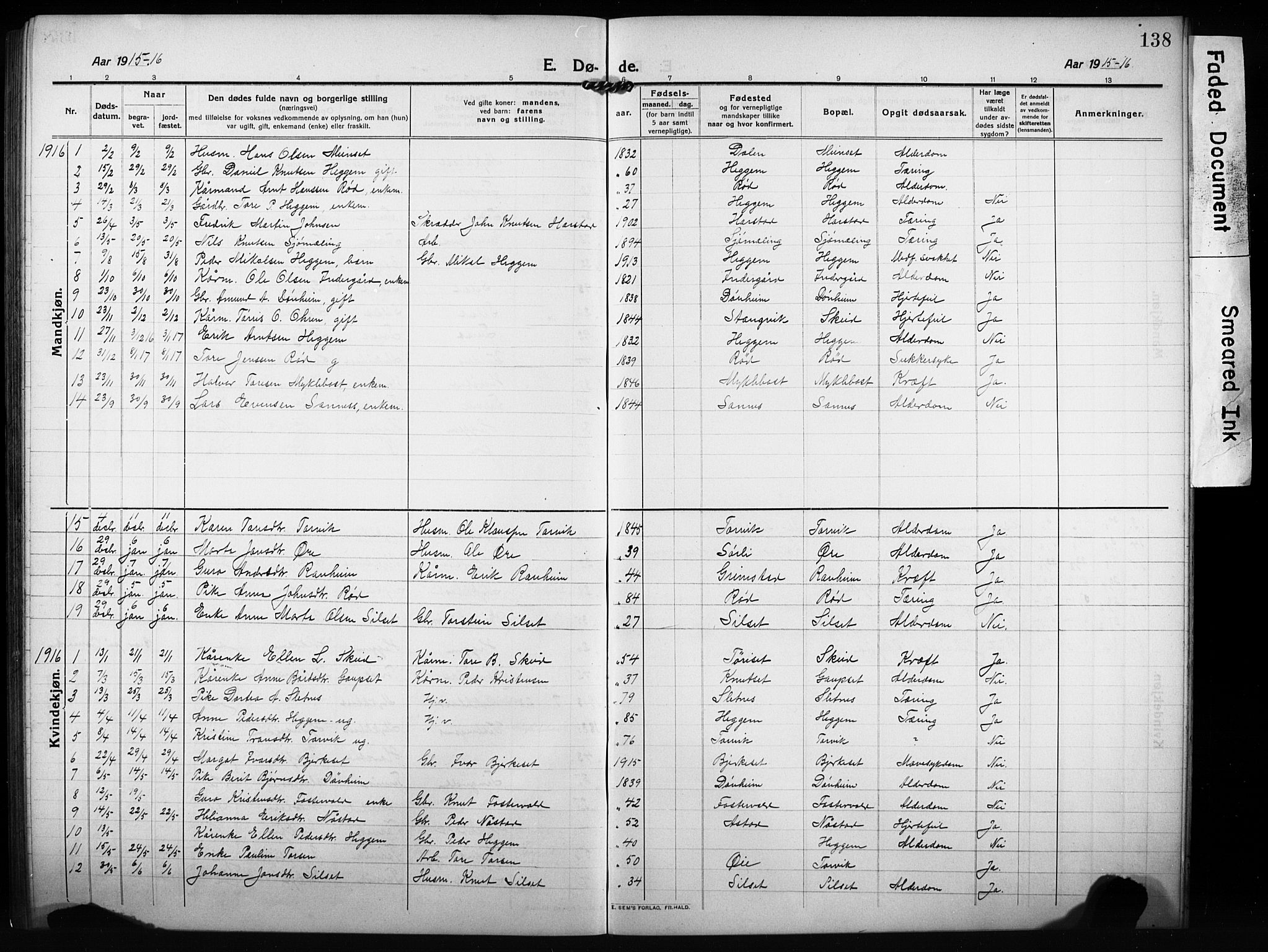 Ministerialprotokoller, klokkerbøker og fødselsregistre - Møre og Romsdal, AV/SAT-A-1454/584/L0970: Klokkerbok nr. 584C03, 1912-1932, s. 138