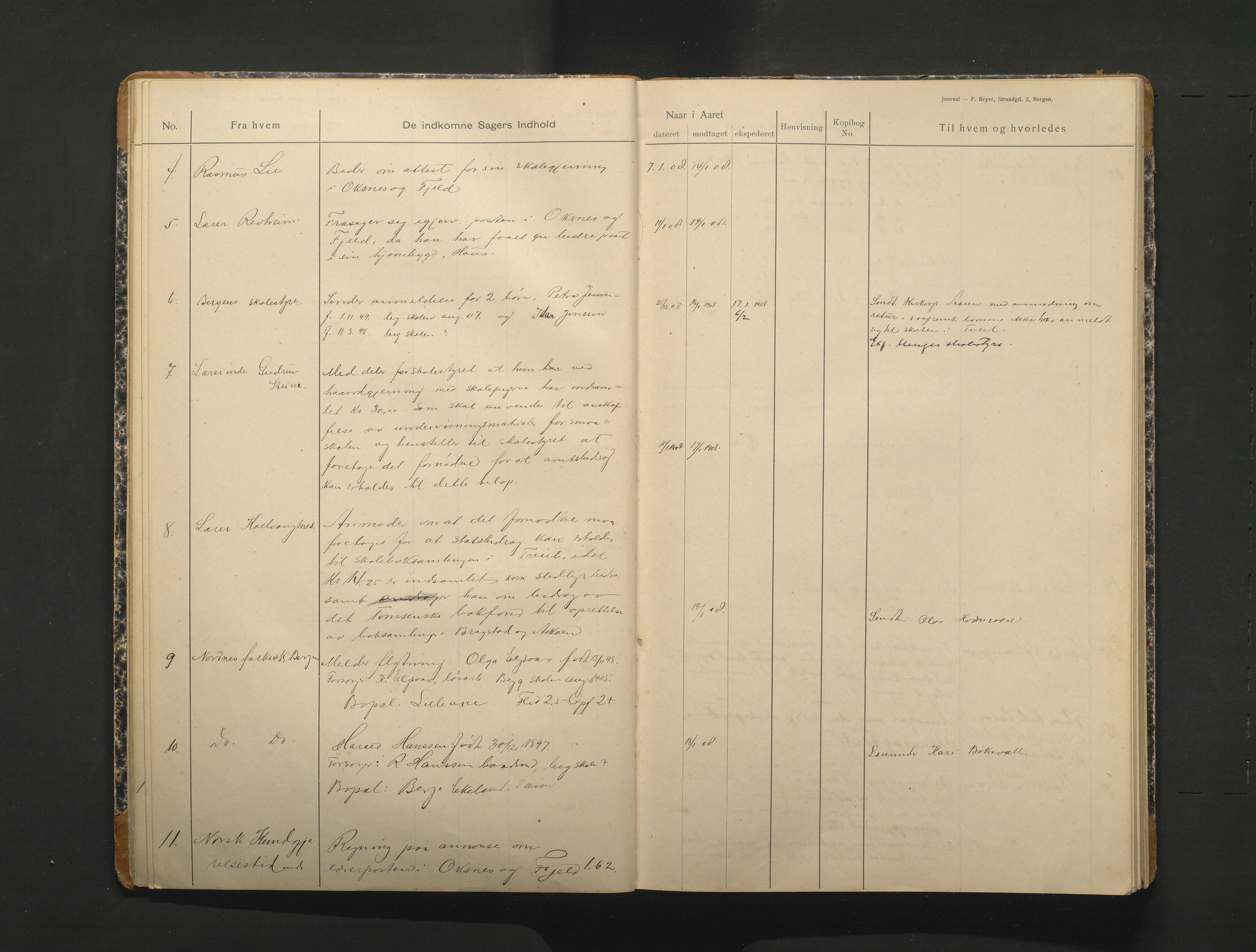 Alversund kommune. Skulestyret, IKAH/1257-211/C/Ca/L0002: Brevjournal for Alversund skulestyre, 1907-1913