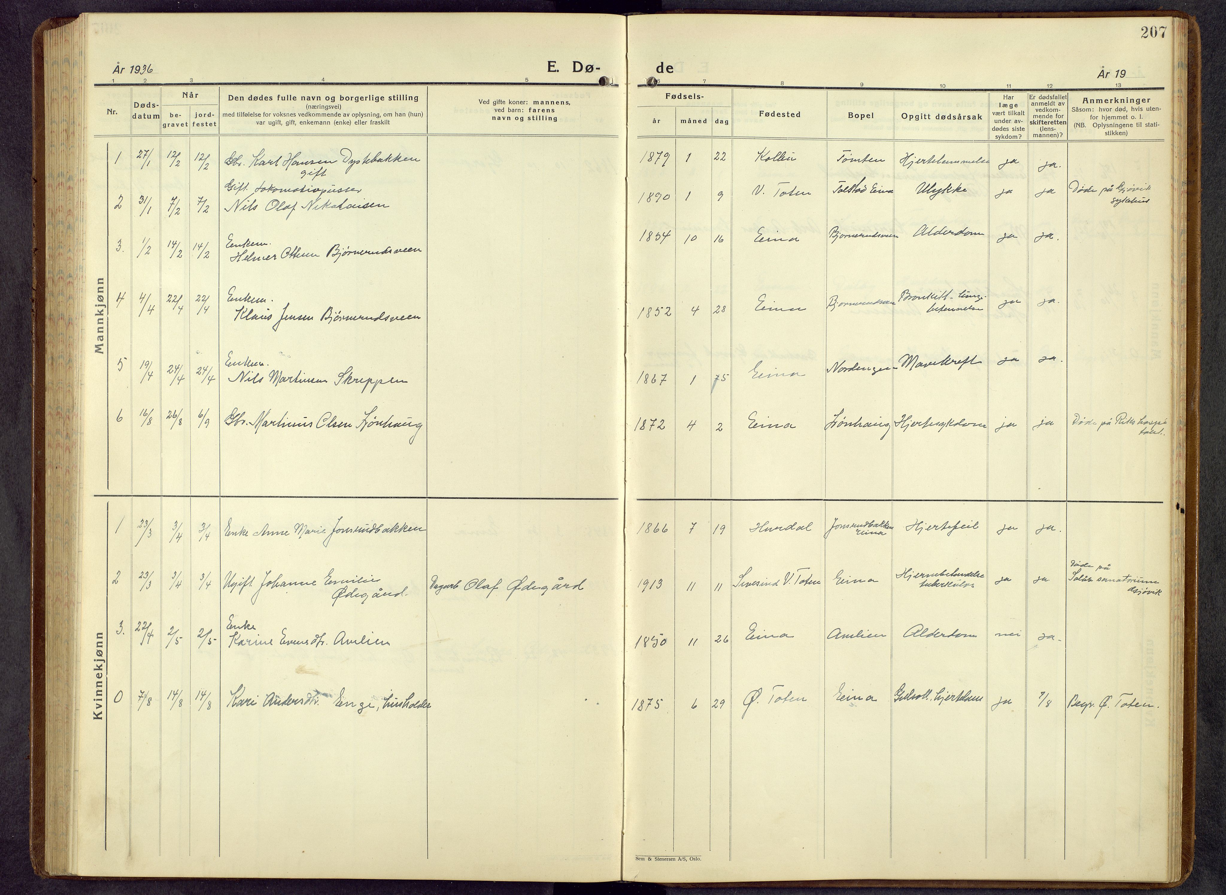 Kolbu prestekontor, AV/SAH-PREST-110/H/Ha/Hab/L0003: Klokkerbok nr. 3, 1935-1966, s. 207