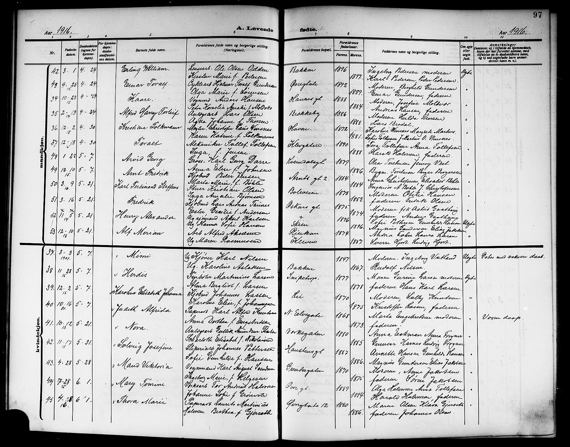 Skien kirkebøker, AV/SAKO-A-302/G/Ga/L0009: Klokkerbok nr. 9, 1910-1920, s. 97