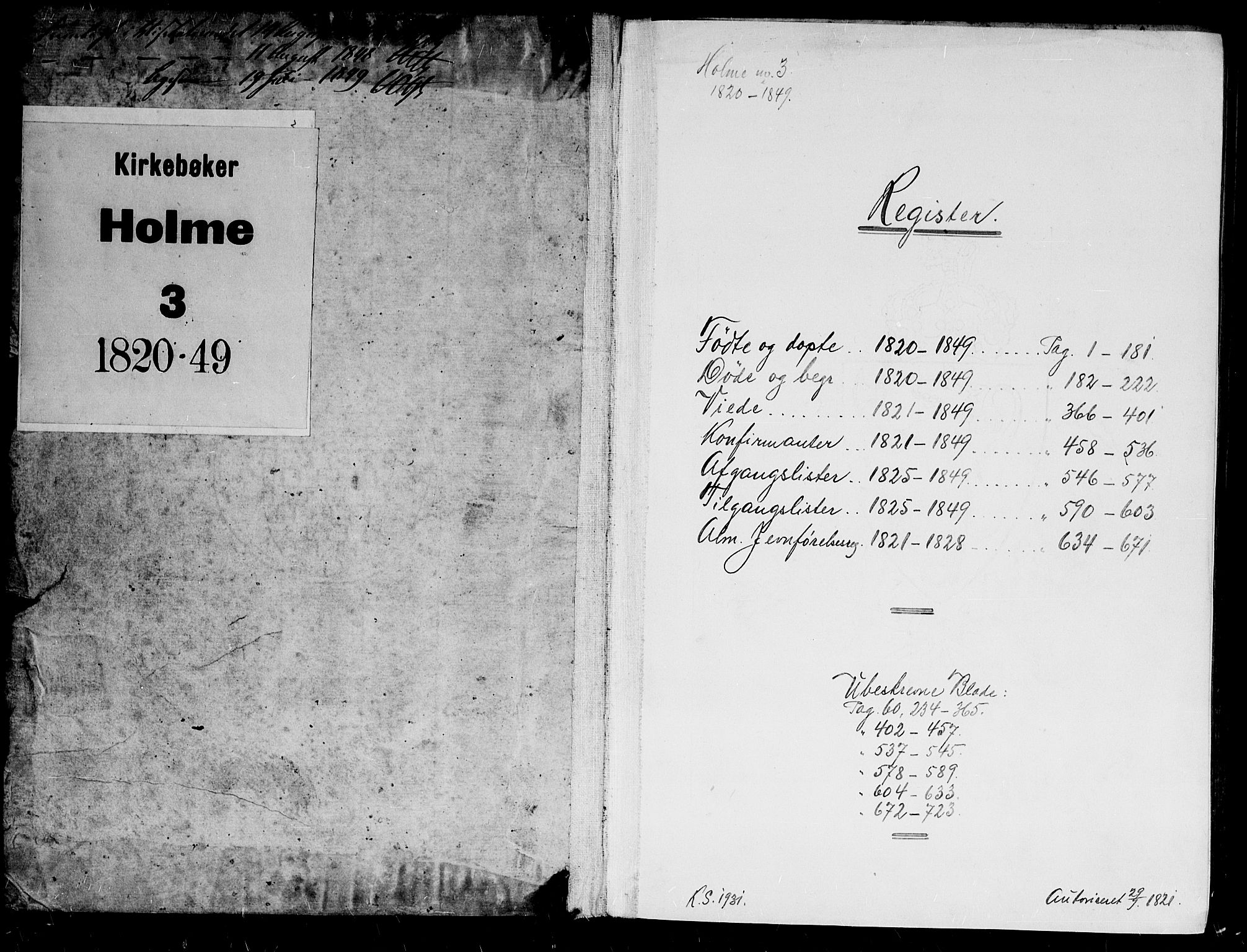 Holum sokneprestkontor, SAK/1111-0022/F/Fb/Fba/L0002: Klokkerbok nr. B 2, 1820-1849