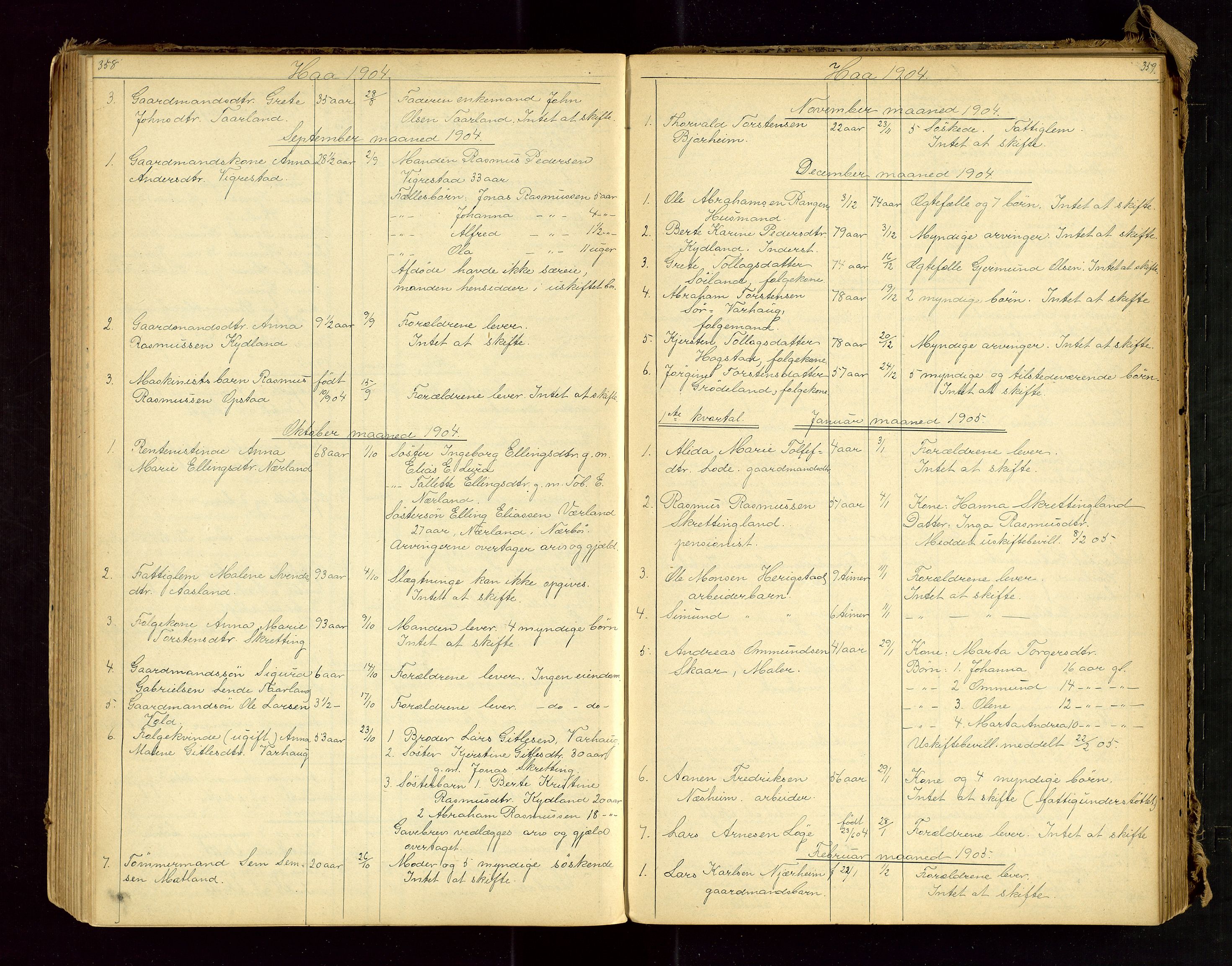 Jæren sorenskriveri, AV/SAST-A-100310/01/5/52/52B/L0002: DØDSFALLPROTOKOLL, 1896-1910, s. 358-359