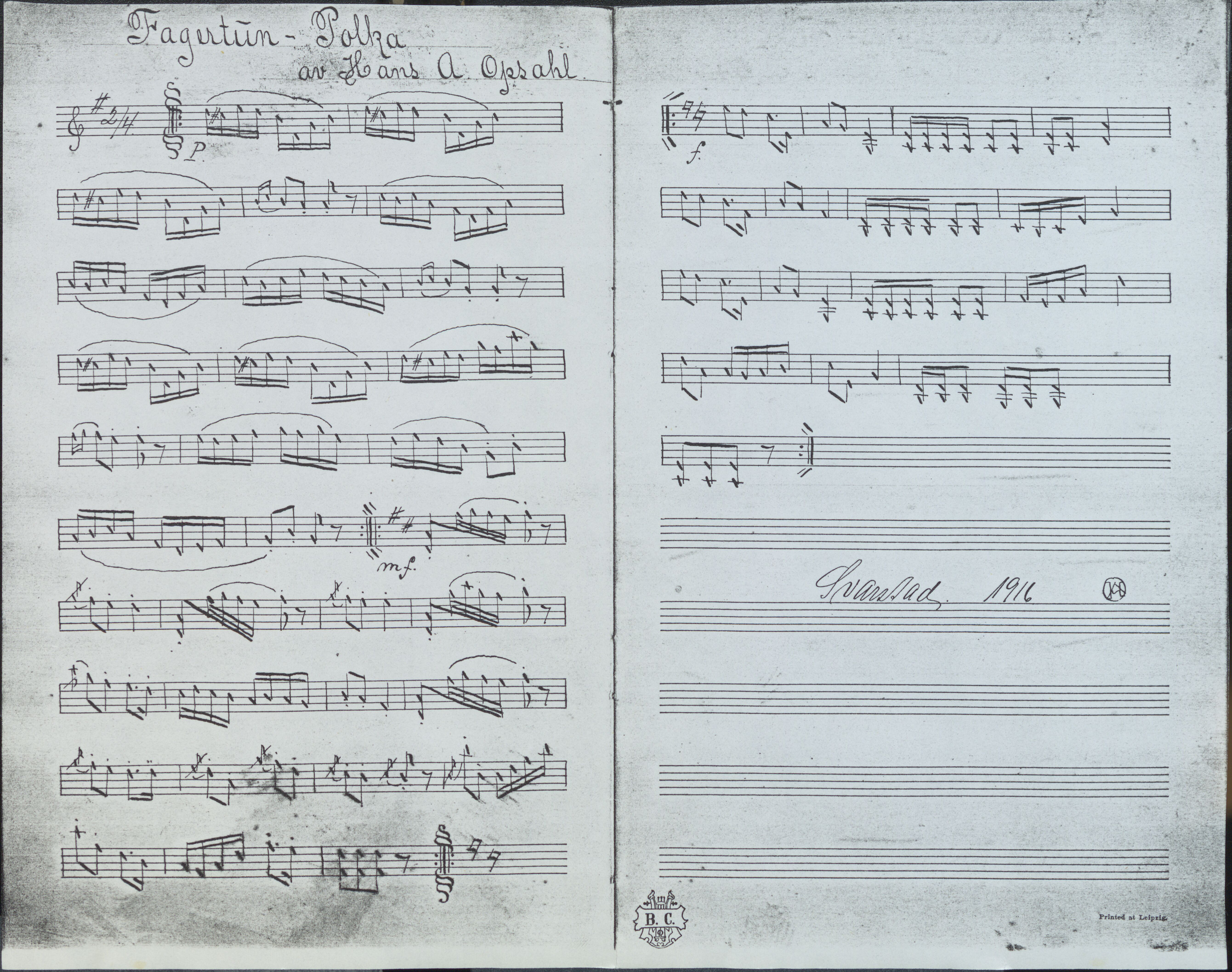 Sa 42 - Storgårds- og folkemusikk fra Klokkergården (Lardal bygdetun), VEMU/A-2514/F/L0001/0006: Originale håndskrevne, trykte og kopierte noter og notebøker, hefter, brev m.m. / Noter etter Hans Andreassen Opsahl, Lardal, 1820-1920