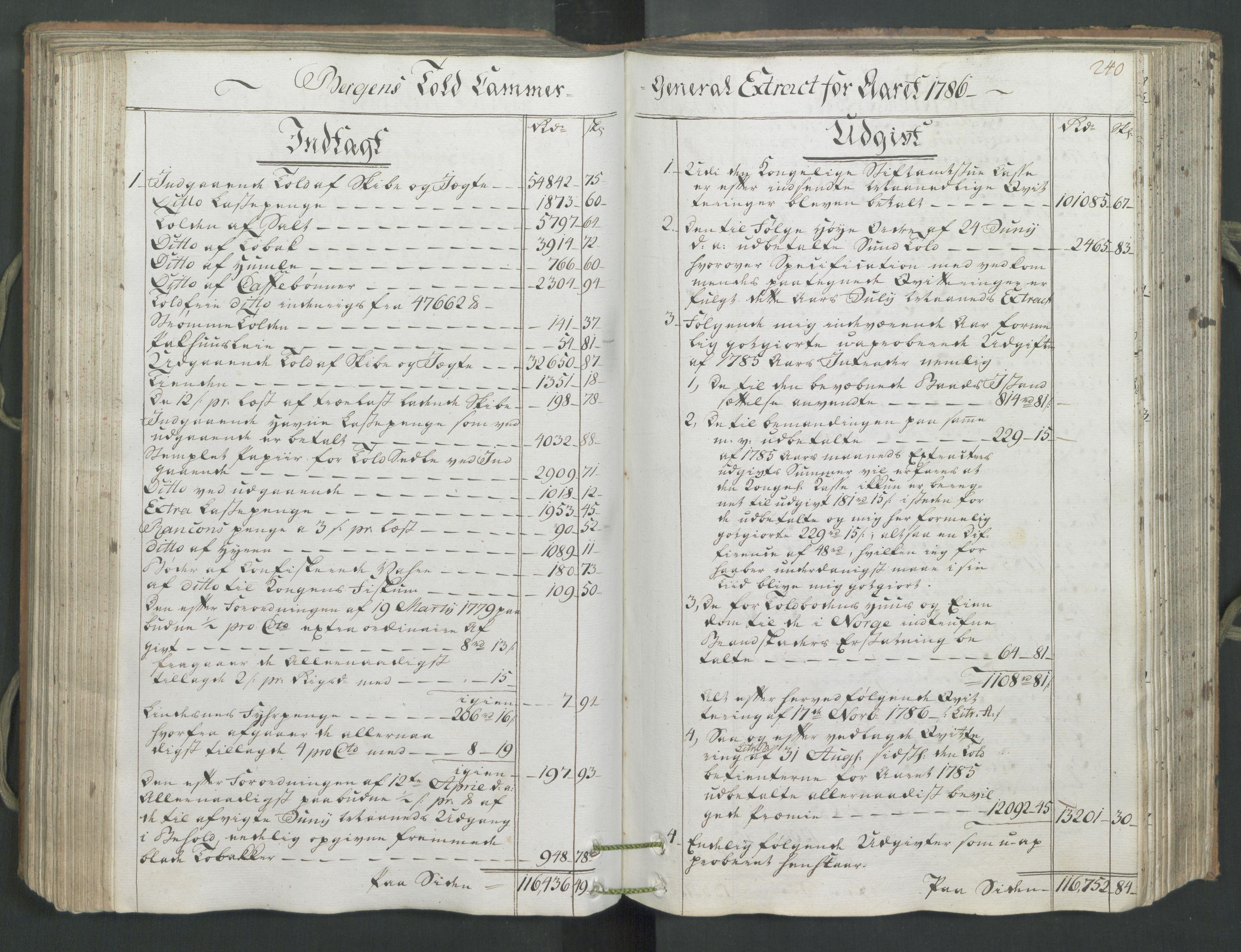 Generaltollkammeret, tollregnskaper, AV/RA-EA-5490/R26/L0222/0001: Tollregnskaper Bergen A / Inngående hovedtollbok, 1786, s. 239b-240a