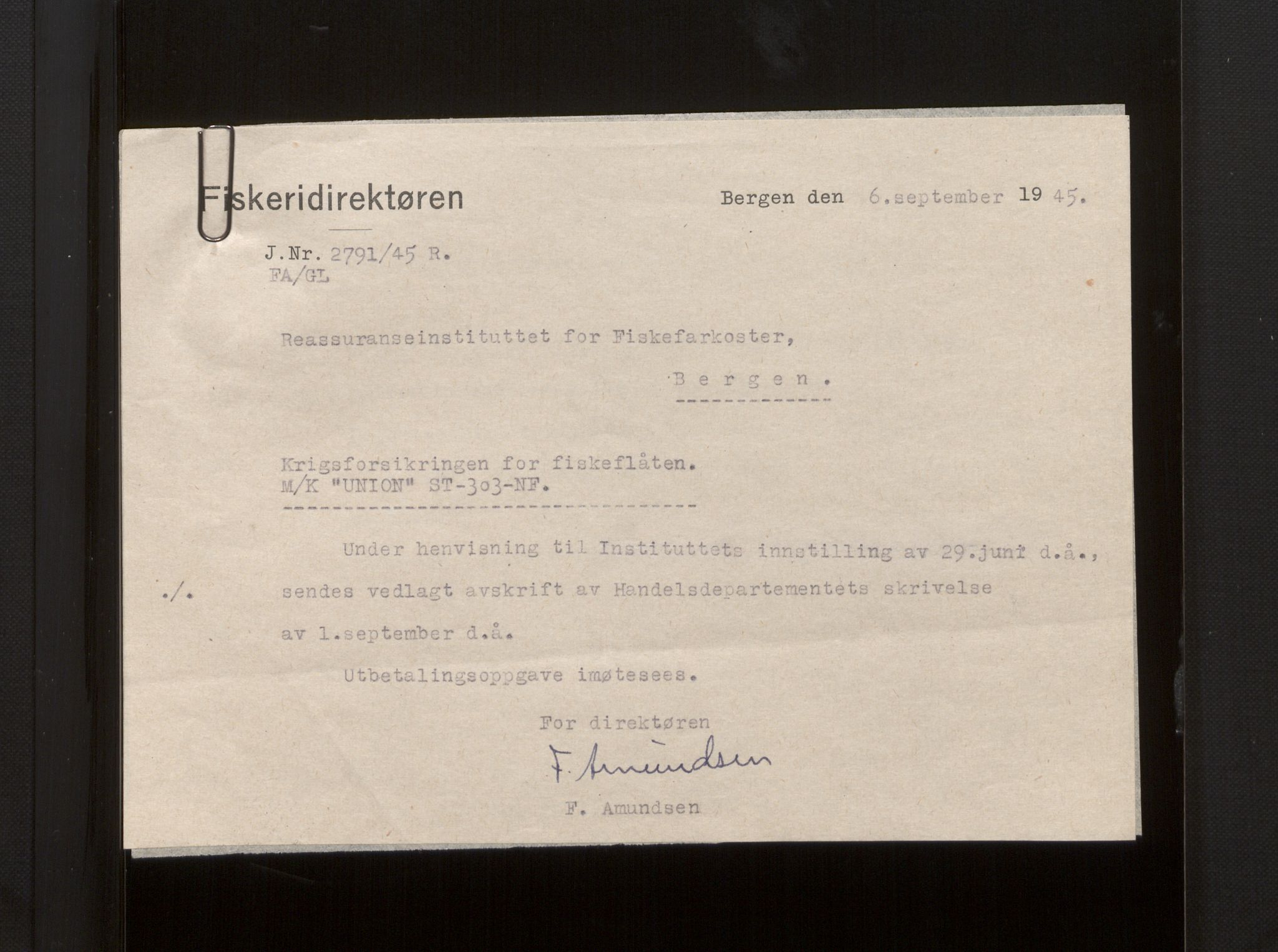 Fiskeridirektoratet - 1 Adm. ledelse - 13 Båtkontoret, SAB/A-2003/La/L0008: Statens krigsforsikring for fiskeflåten, 1936-1971, s. 154