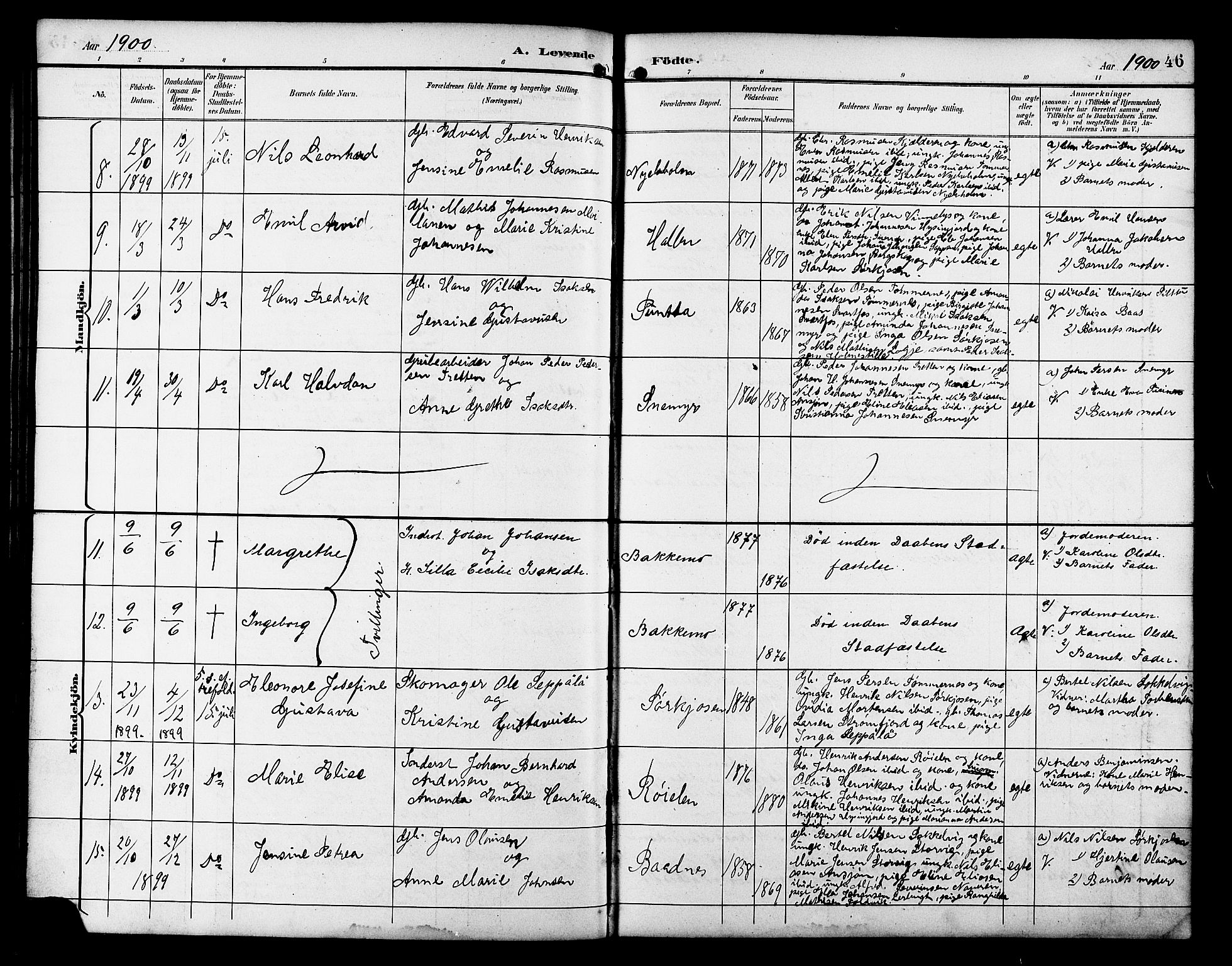 Skjervøy sokneprestkontor, AV/SATØ-S-1300/H/Ha/Hab/L0021klokker: Klokkerbok nr. 21, 1893-1910, s. 46