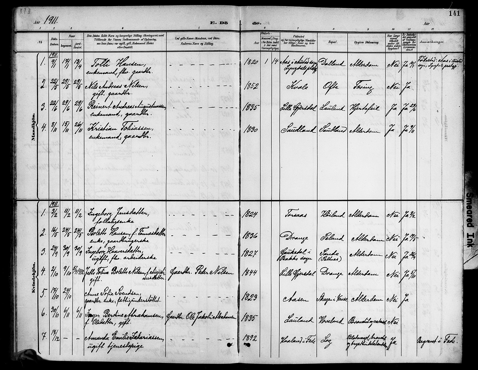 Herad sokneprestkontor, AV/SAK-1111-0018/F/Fb/Fba/L0005: Klokkerbok nr. B 5, 1899-1921, s. 140