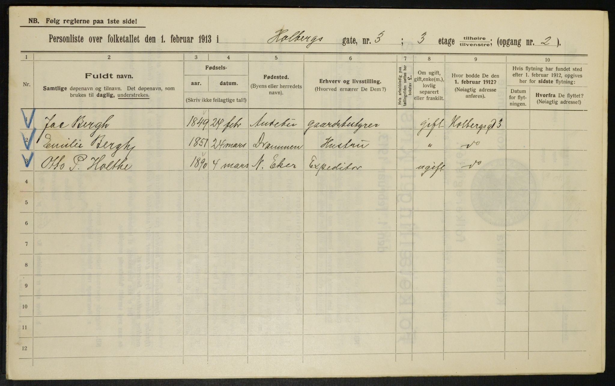 OBA, Kommunal folketelling 1.2.1913 for Kristiania, 1913, s. 40075